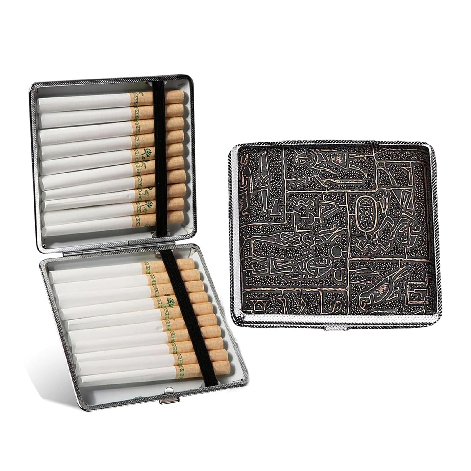 Cigarette Case, Cigarette Box for Men Women, Slim and Portable Cigarette Holder, Travel-Friendly Storage, Elegant Gift for Smokers, Blue and White Pattern (Gold)-image-32