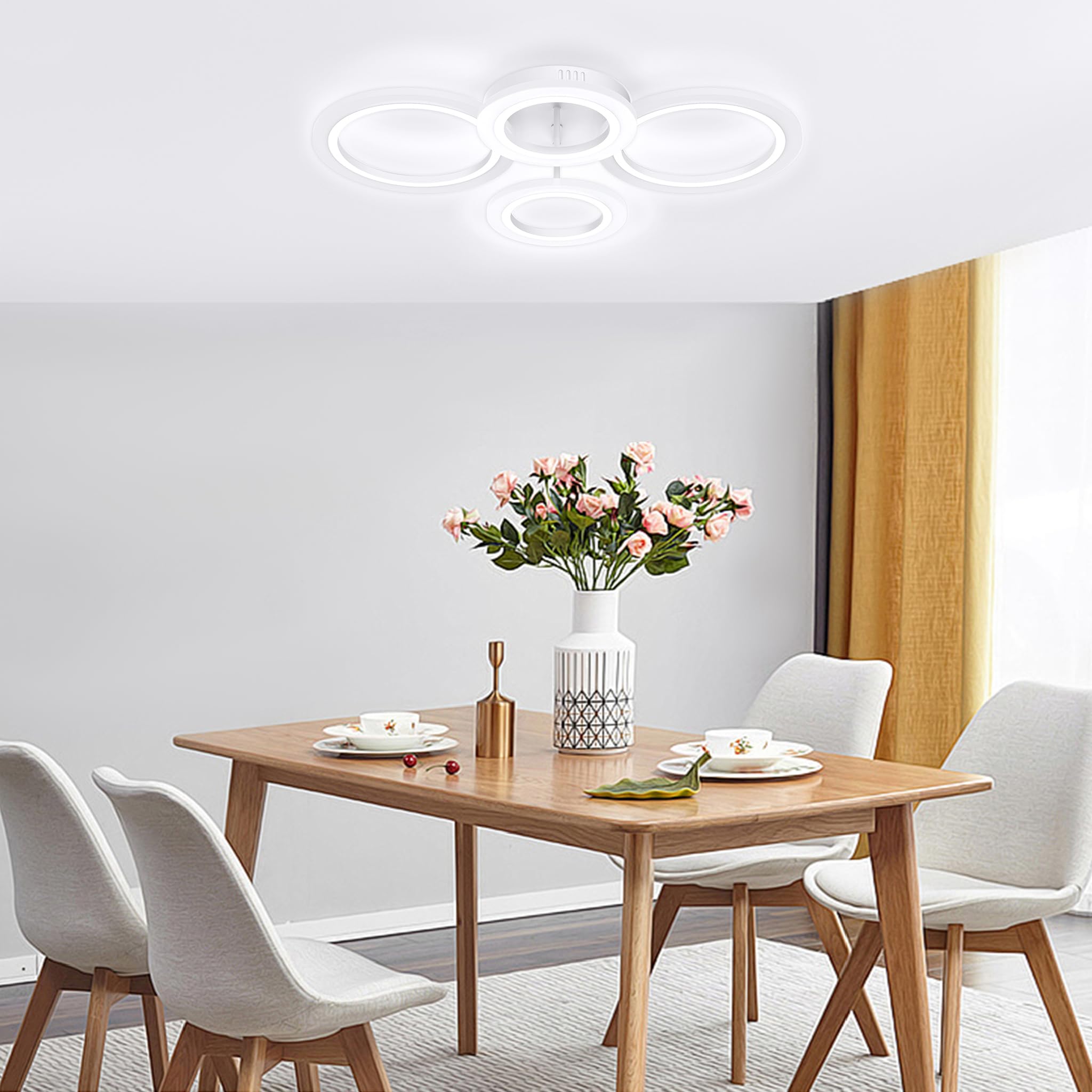 SUBTLETY 60W Dimmbar Deckenleuchte LED Deckenlampe mit Fernbedienung IP44 Wasserdichte Badlampe Modern Kreisverkehr Schlicht Lampe für Büro Wohnzimmer Schlafzimmer Flur Keller Küchen (2+2 Ringe)
