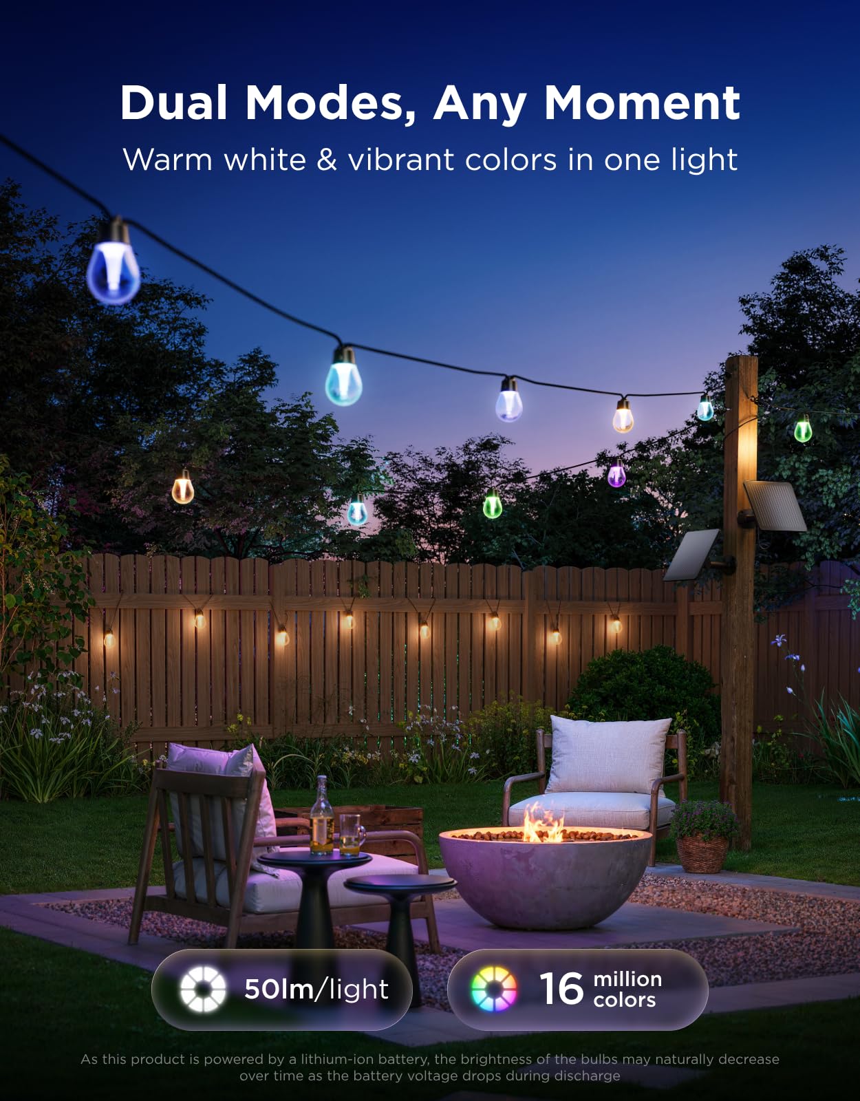 Govee Outdoor Solar String Lights 33ft, RGBICW Outdoor Lights with 8 Dimmable LED Shatterproof Bulbs, 112 Modes & APP Control, IP67 Waterproof Patio Lights for Garden, Backyard, Camping (Bluetooth) — view 7
