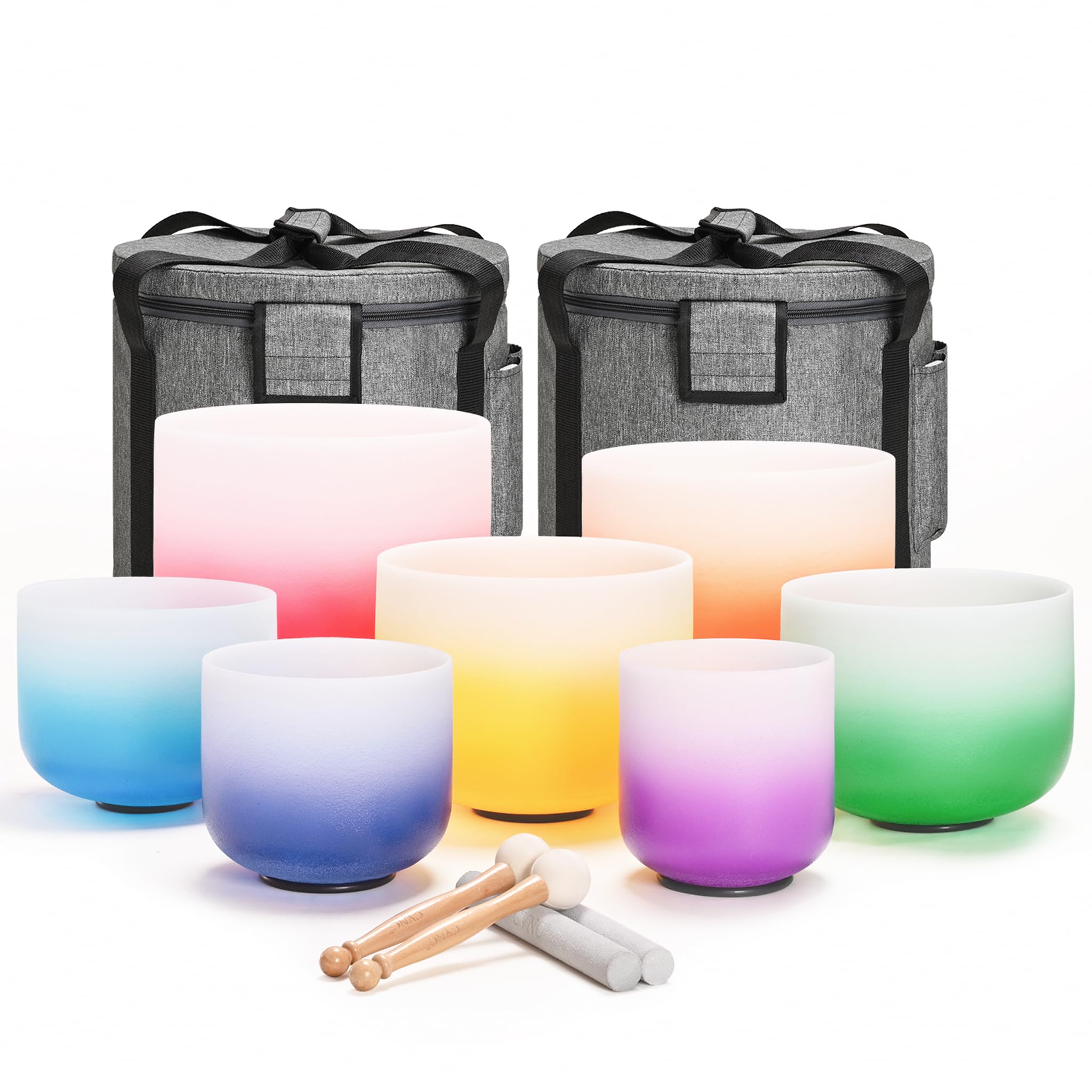 CVNC 432HZ 6-12 Zoll Set von 7 PCS Aria Gradient Design Frosted Quartz Kristall Singen Schüsseln mit 2 PCS Tragetasche für Klangheilung und Therapie Meditation