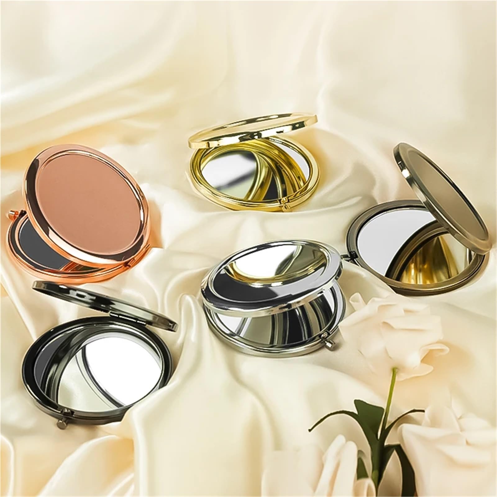 Mini specchio per il trucco, 5/10 pezzi, 57 mm, portatile, pieghevole, compatto, in acciaio inox, per trucco e cosmetici (bronzo antico, 10 pezzi)