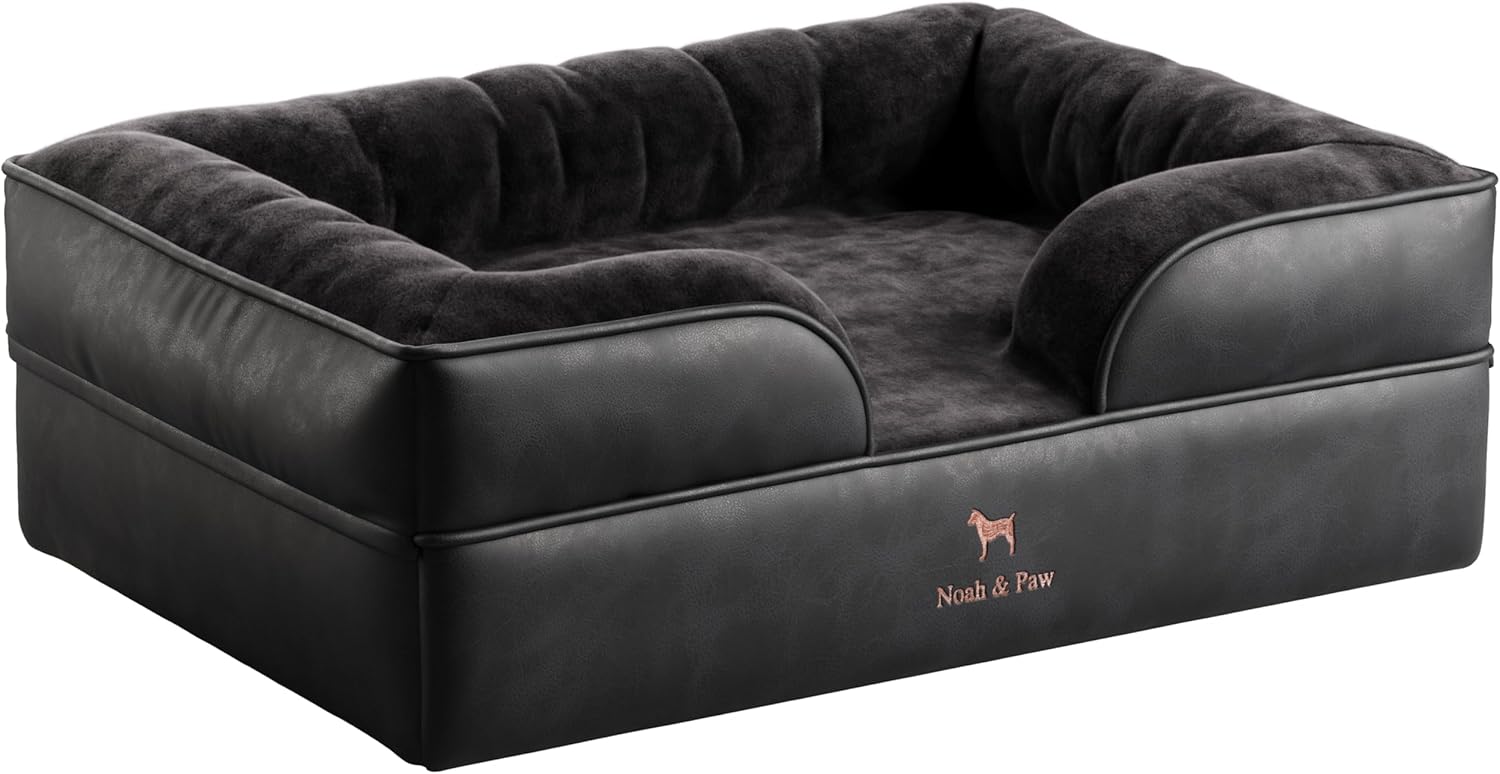 NOAH & PAW Large Dog Bed, 35x25x11 Inch, Orthopedic Dog Beds, Eggshell Memory Foam Infused with Cooling Gel, Inner Cover, Waterproof, Machine Washable (Vegan Leather Sofa Collection)