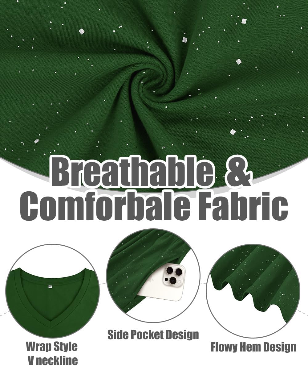 CARCOS Plus Size Dresses for Curvy Women V Neck Long Sleeve Patchwork Casual Wedding Cocktail Dress with Pocket XL-5XL - Image 5