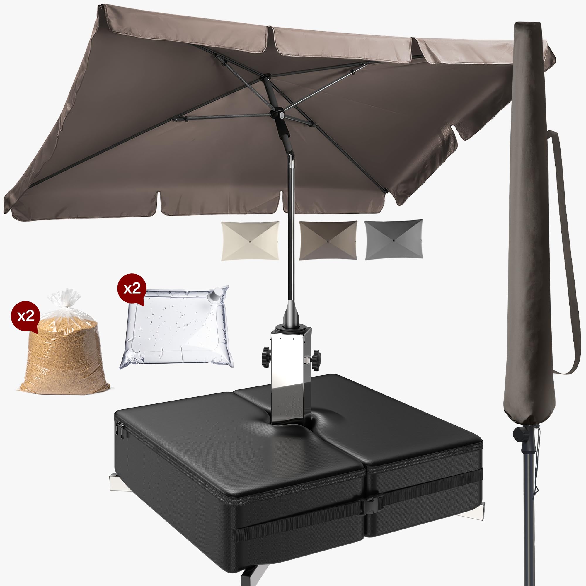 4smile Sonnenschutz Balkon Set 3-teilig,Sonnenschirm rechteckig 200x125cm + Sonnenschirmständer + Schirmhülle - Sonnenschirm Balkon mit Ständer