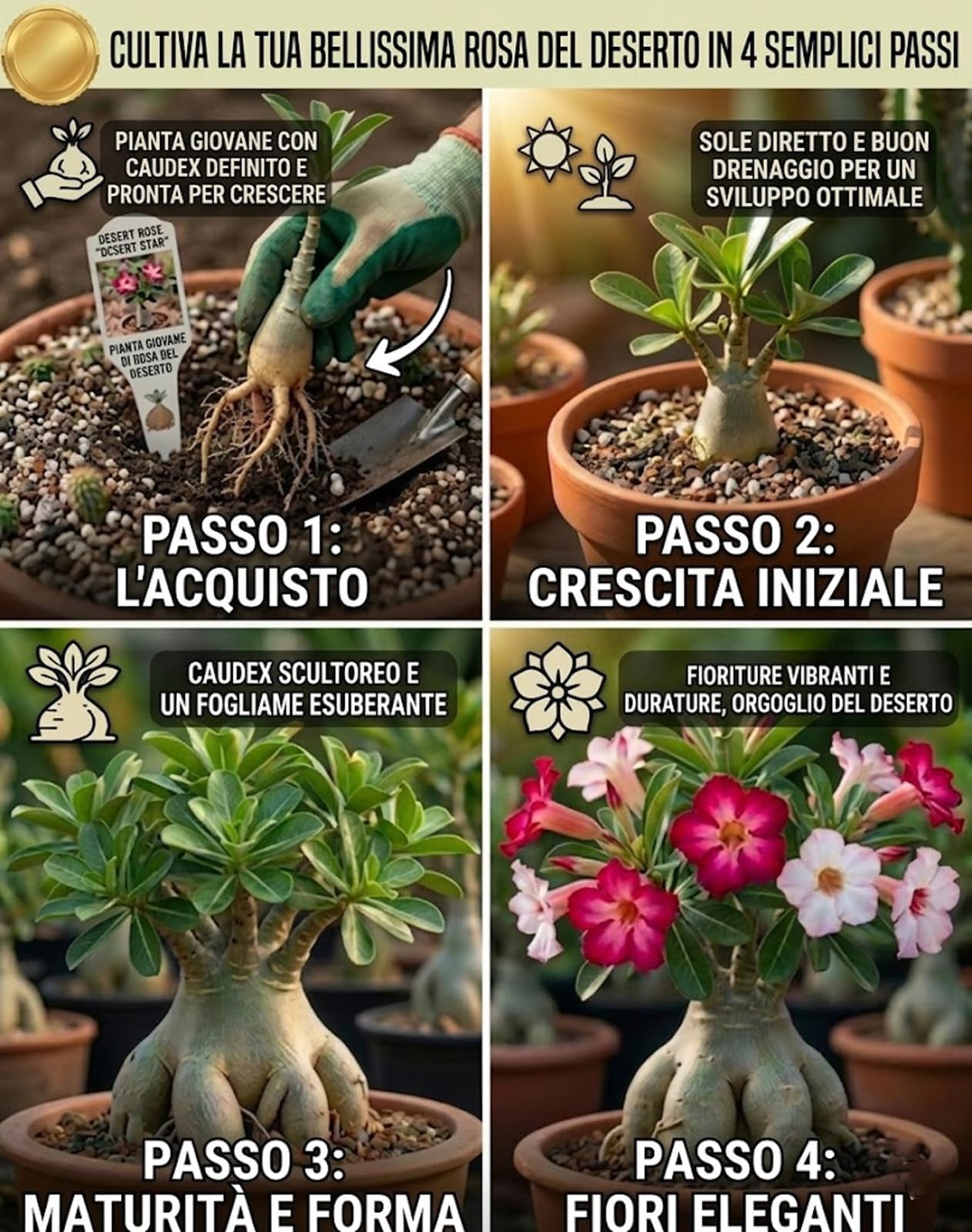 Rosa del deserto- Colore Vivido Resistente e Facile da Curare-b-2 Bulbi -I