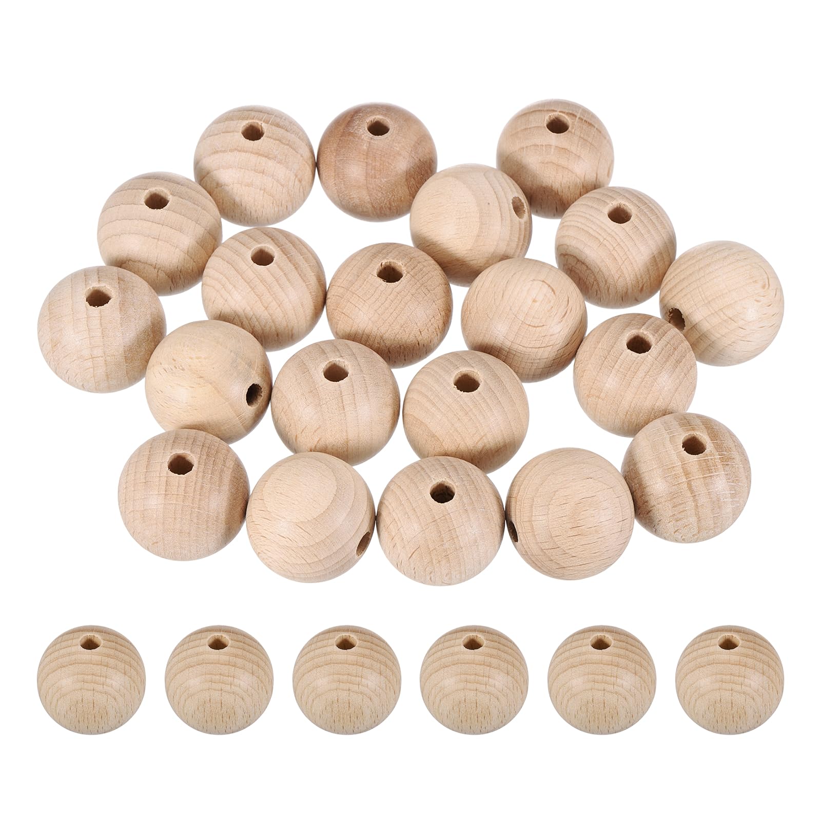 sourcing map 20 Pcs 25mm Wood Beads, Pure Natural Round Wooden Beads — image 1