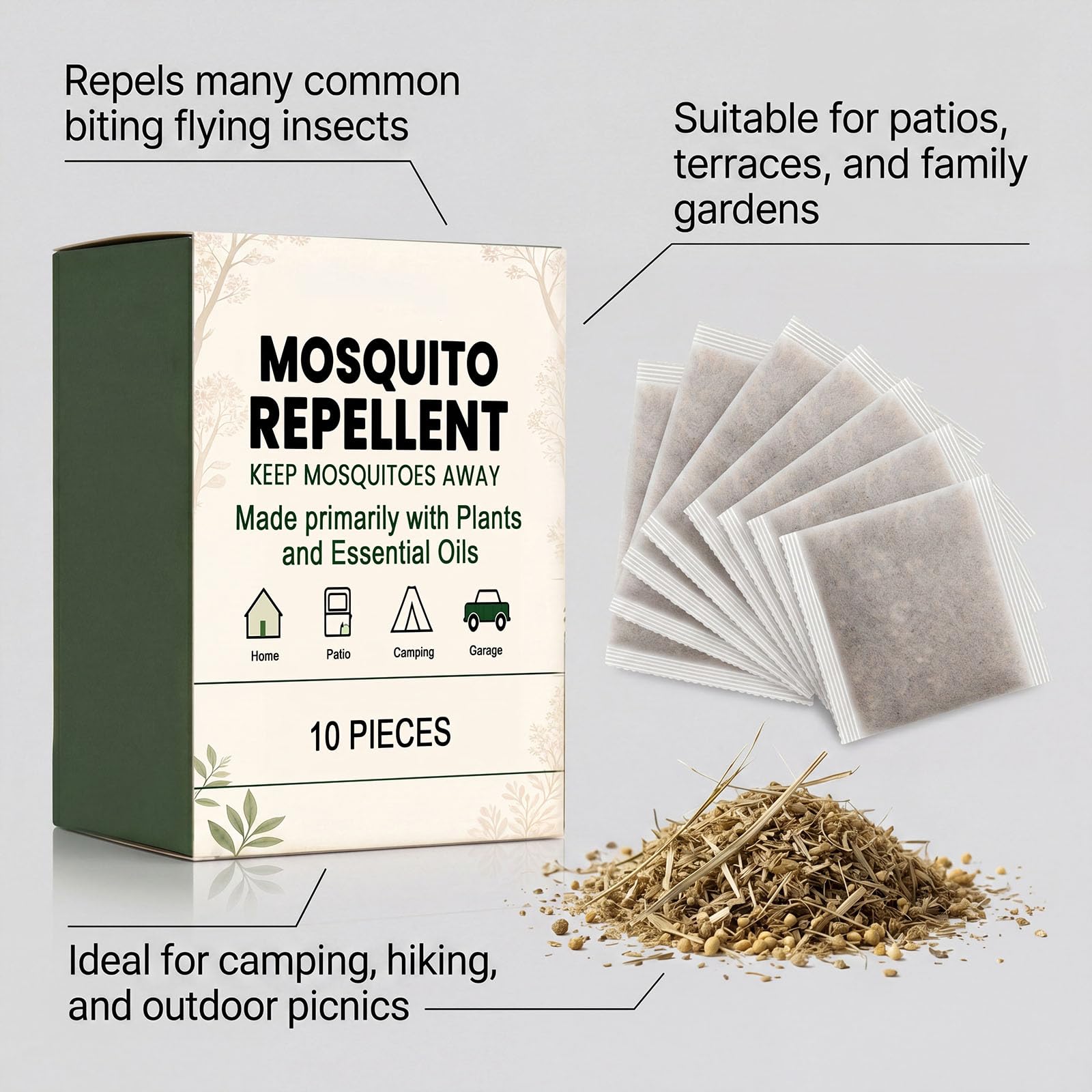 Repelente herbal natural, 10 Pcs bolsa repelente de mosquitos, Protección contra picaduras de mosquitos, repelencia de diversos insectos y protección duradera (4 pcs)