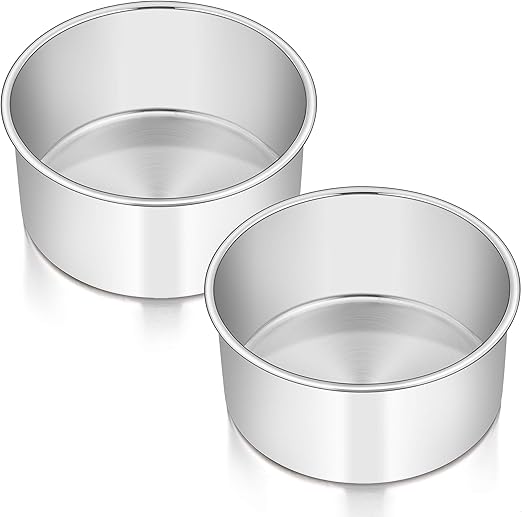 E-far 6 x 3 Inch Round Cake Pans, Stainless Steel Deep Cake Baking Pan Tin for Birthday Wedding Party Chiffon Cheesecake, Healthy Metal & Straight Side, Oven & Dishwasher Safe - Set of 2