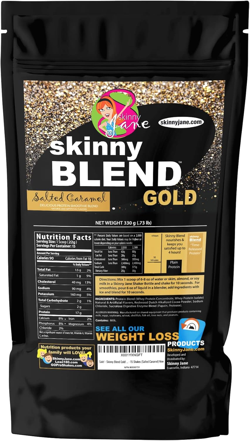 Skinny Blend Gold – Delicious Protein Shake for Women – Low Sugar, Low Carb – Supports Metabolism and Energy – Salted Caramel – 15 Servings