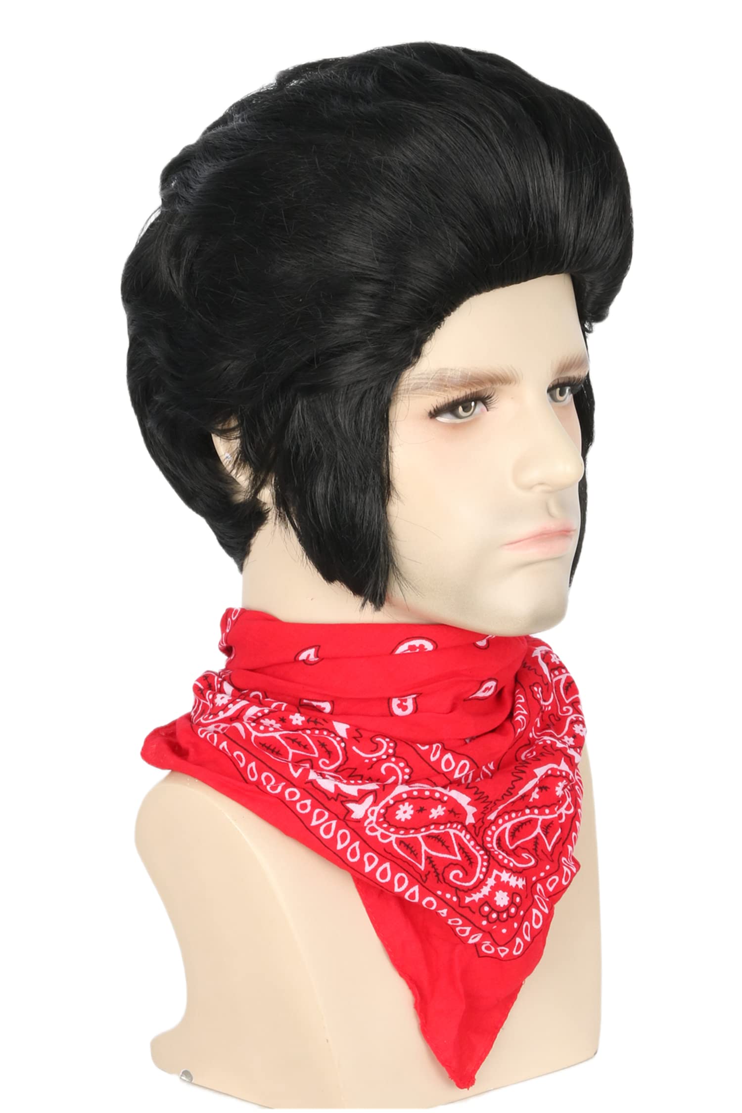 LeMarnia Men's Wigs Black Short Rock Wigs for 50's Cosplay Halloween Costume Wigs