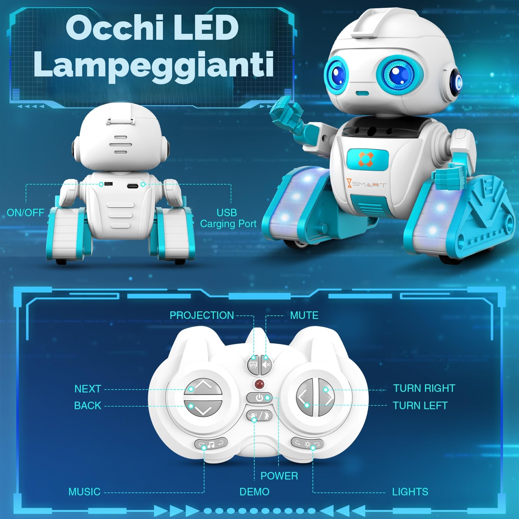 Subtail Robot Bambini - Funzione di Proiezione Innovativa - Robot Telecomandato con Controllo Gestuale - Giochi Bambini 3 4 5 6 7 8 Anni - Robot Regalo Giocattoli per Bambini e Bambine di 3-12 Anni