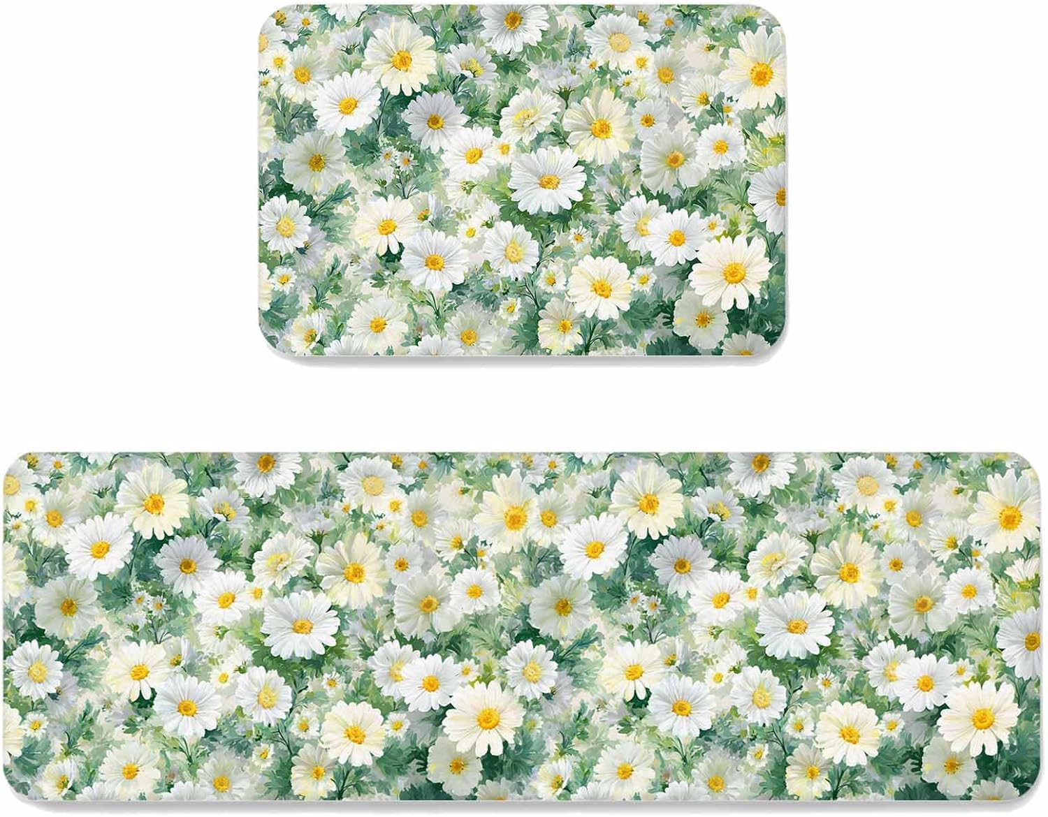 Blue Hydrangea Kitchen Mat Set 2 Pieces Watercolor Spring Blue Floral Eucalyptus Leaf White Wood Grain Non Slip Kitchen Rugs Washable Runner Rug Mats for Sink Laundry 19.7" x 31.5"+19.7" x 63"