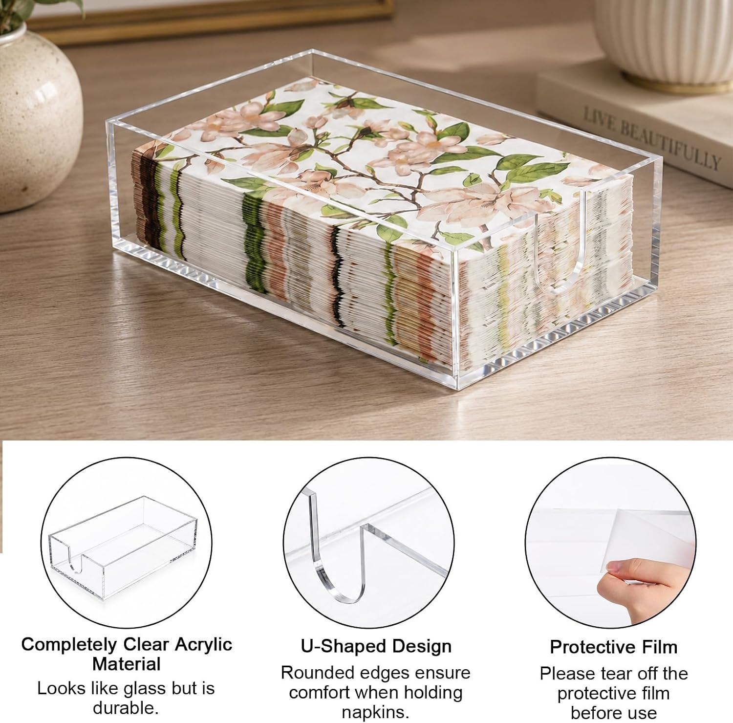2pack Acrylic Napkin Holder, Guest Towel Holder Tray for Bathroom-8.7×5Inch