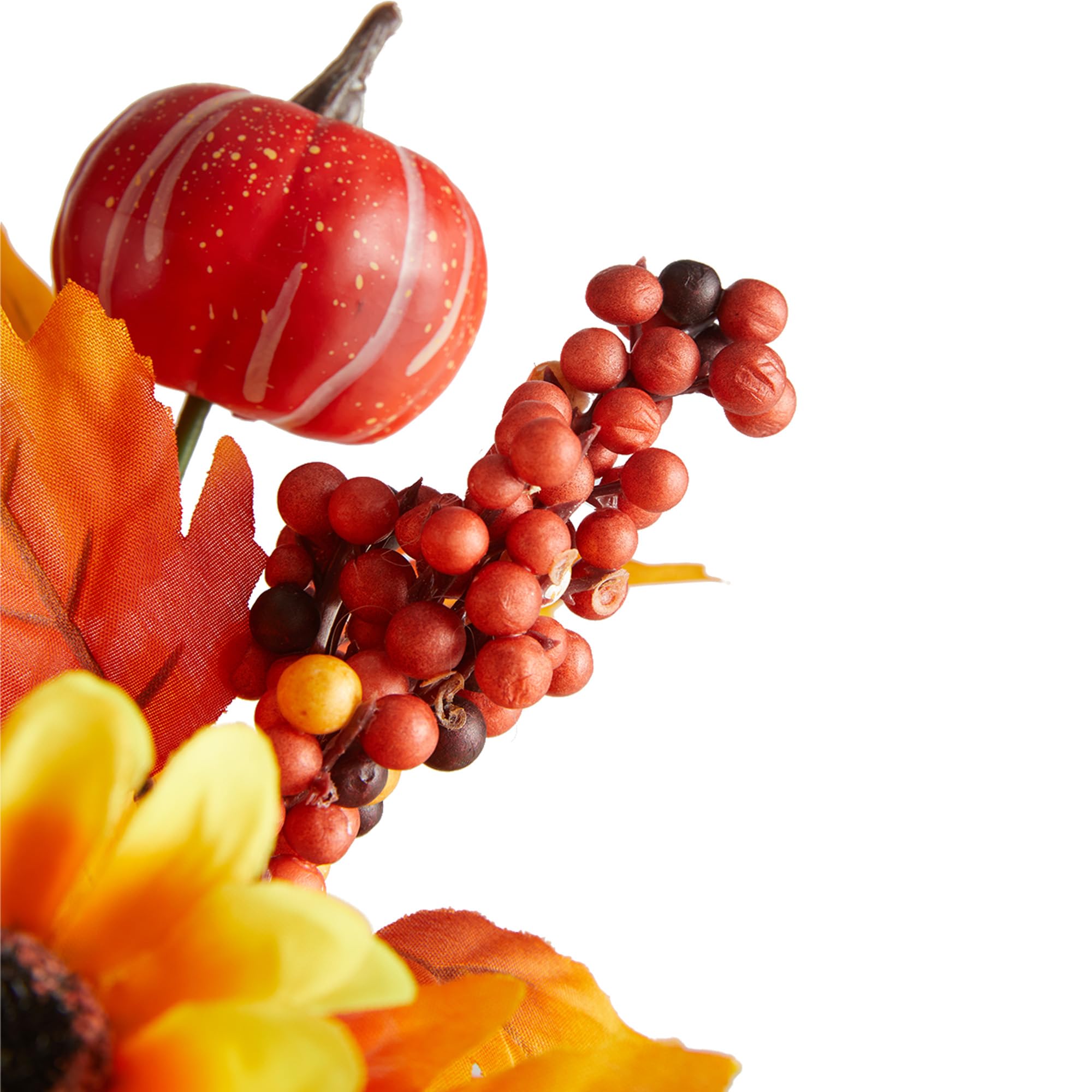 PARTY JOY 4 Stück Künstliche Kürbis-Zweige mit Ahornblättern, Beeren und Sonnenblumen, Künstliche Blumen, Herbstzweige für DIY-Dekoration
