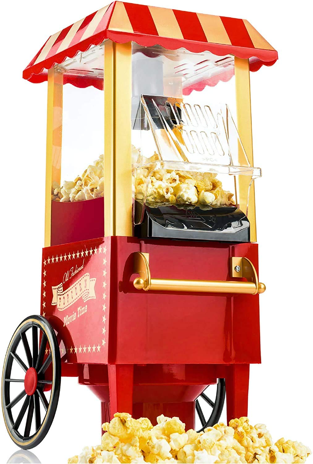 COOLBABY Popcorn Machine - Retro Macchina Pop Corn Compatta, Aria Calda Senza Olio Grasso