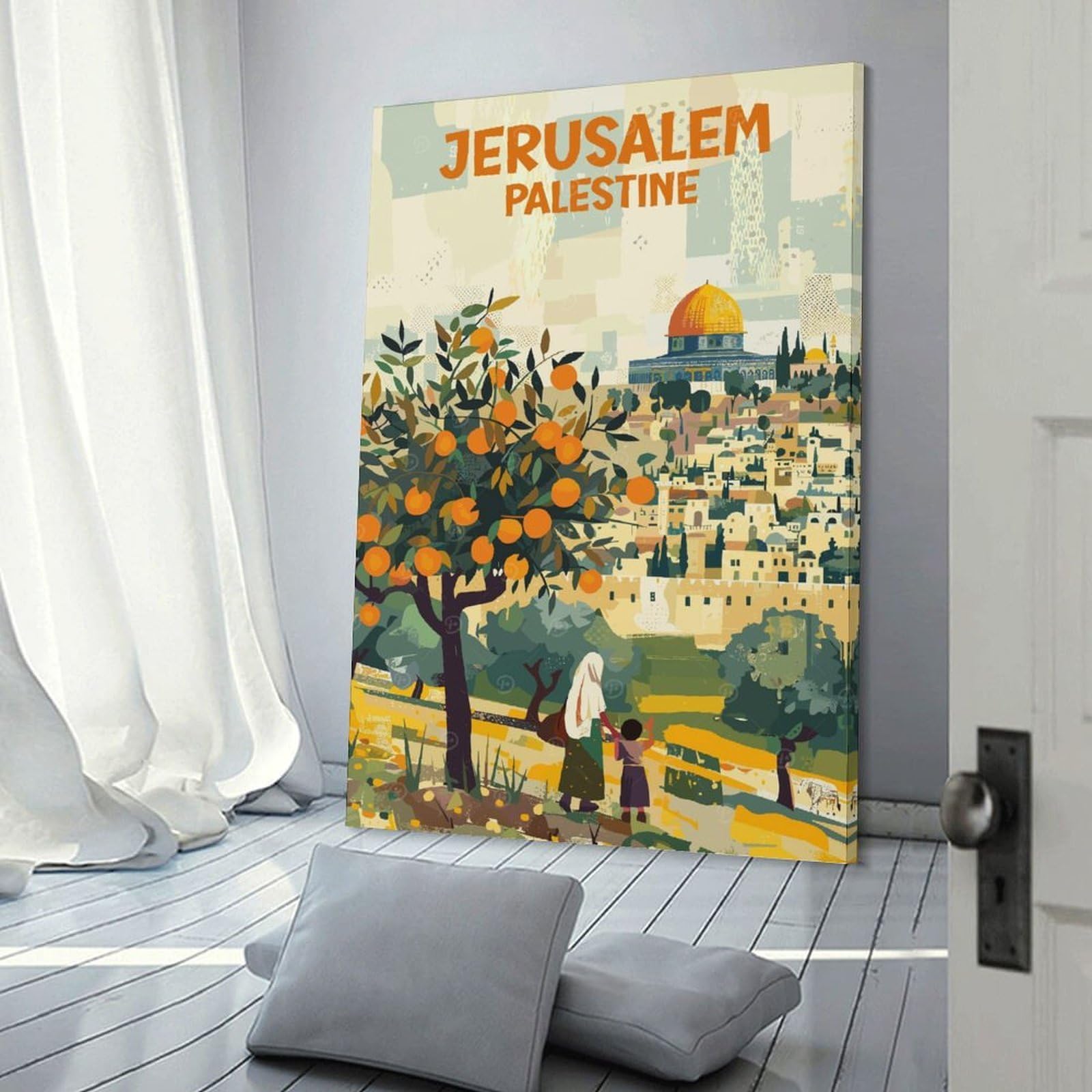 Junmoney Frame-Style-10 Home Decor Wall Art Jerusalem Travel Poster, 12X18inch(30X45cm), For Bedroom Decor, Cosy Corners Or Studios, Decorative Wall Art For Cosy Rooms