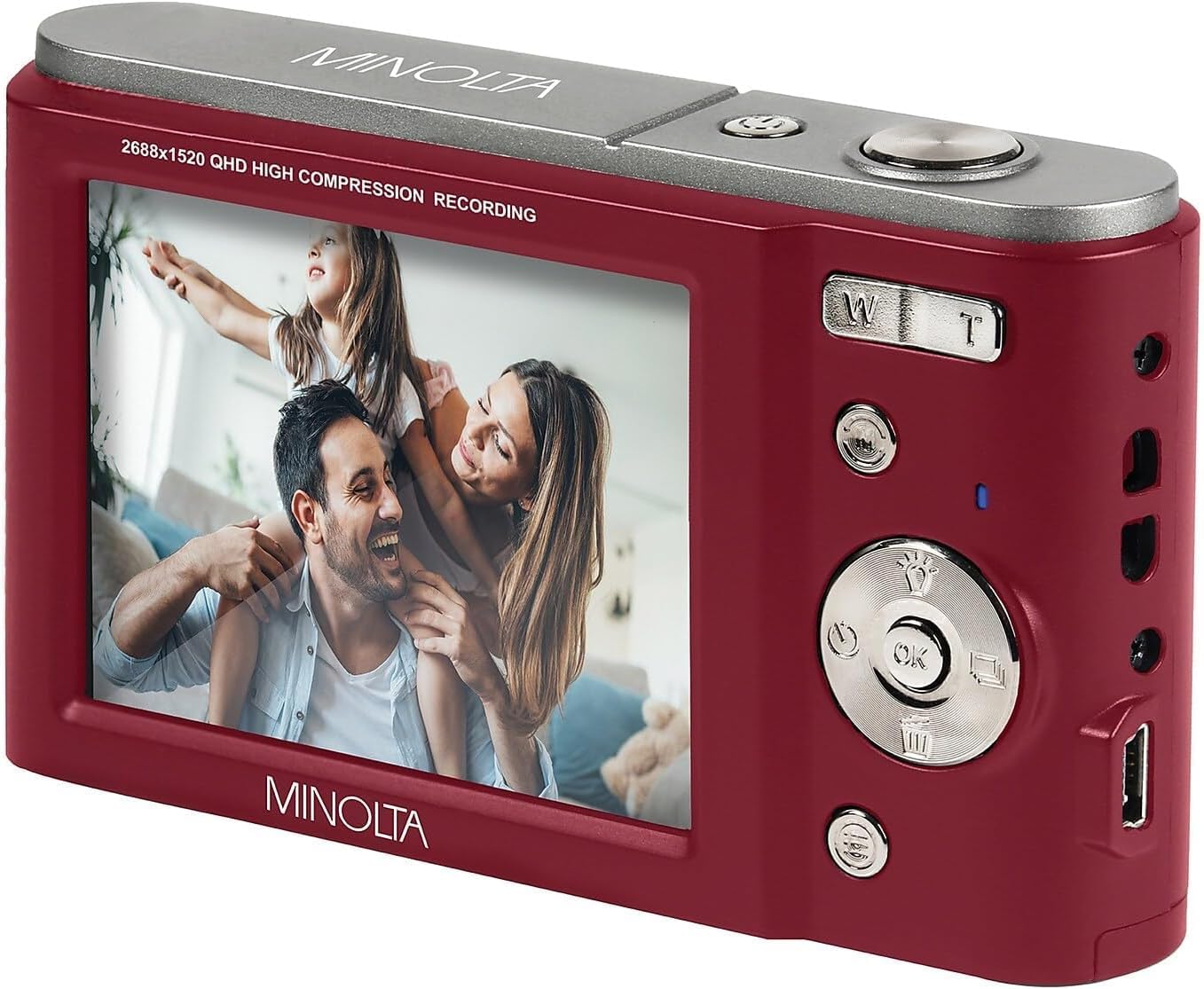 Minolta MND20 44 MP 2.7K Quad HD Digital Camera (Red) Bundle with 32GB Memory Card + 12 Inch Flexible Vlogging Tripod + Memory Card Wallet + USB Card Reader + More