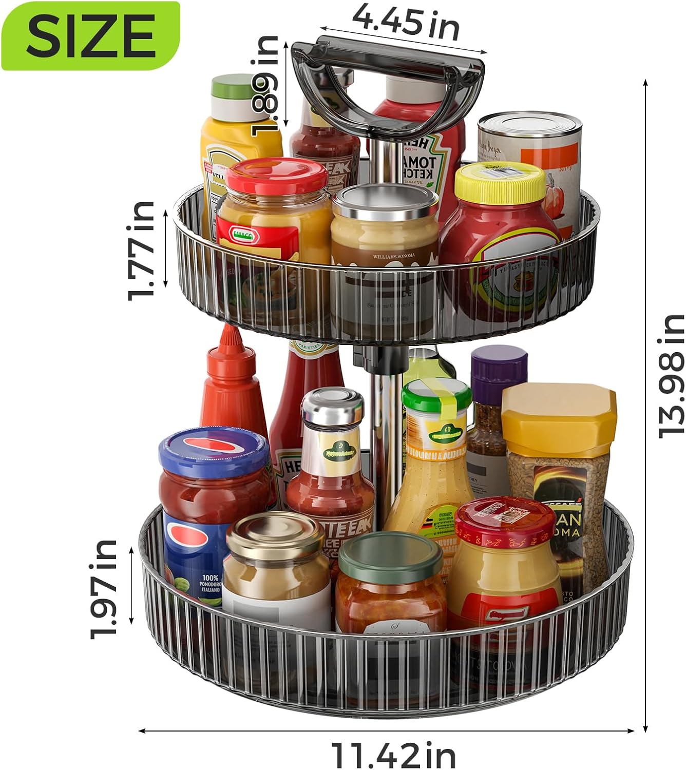 Lazy Susan Turntable Organizer, 2-Tier Rotating Spice Rack Organizer with Handle, 11.42'' Lazy Susan Organizer for Cabinet, Pantry, Countertop, Bathroom, Vanity, Height-Adjustable, Gray - Image 8
