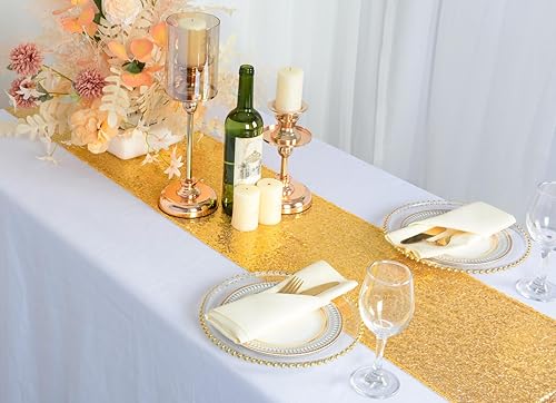 Miniatura 4 de Caminos de mesa dorados, 2 paquetes de 12 x 108 pulgadas, camino de mesa dorado con purpurina para bodas, camino de mesa de otoño de 108 pulgadas de