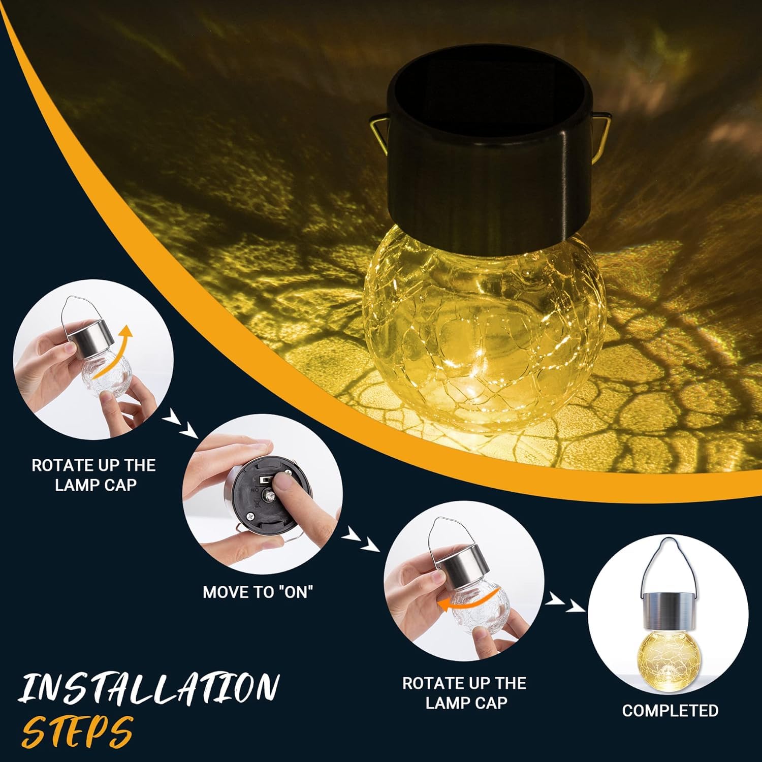 GIGALUMI Paquete de 12 luces solares para exteriores, luces solares colgantes para decoración de Navidad, luces solares de vidrio agrietado para exteriores, impermeables, para jardín, patio, valla,