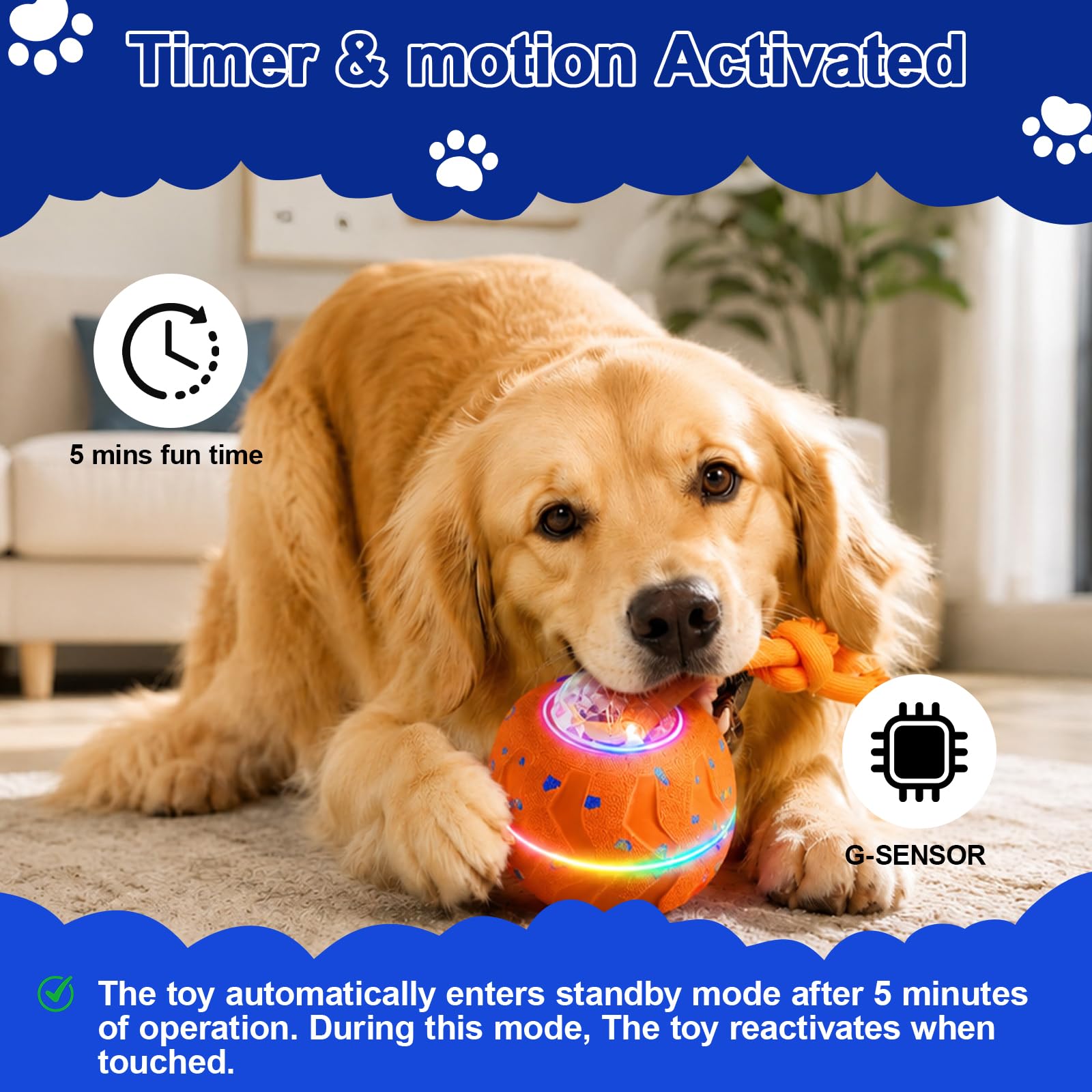 Palla giocattolo interattiva per cani, palla elettrica per cani con corda e urlo per cani, ricaricabile con USB-C e luce LED, giocattolo intelligente per cani con 3 modalità di gioco, adatto per cani