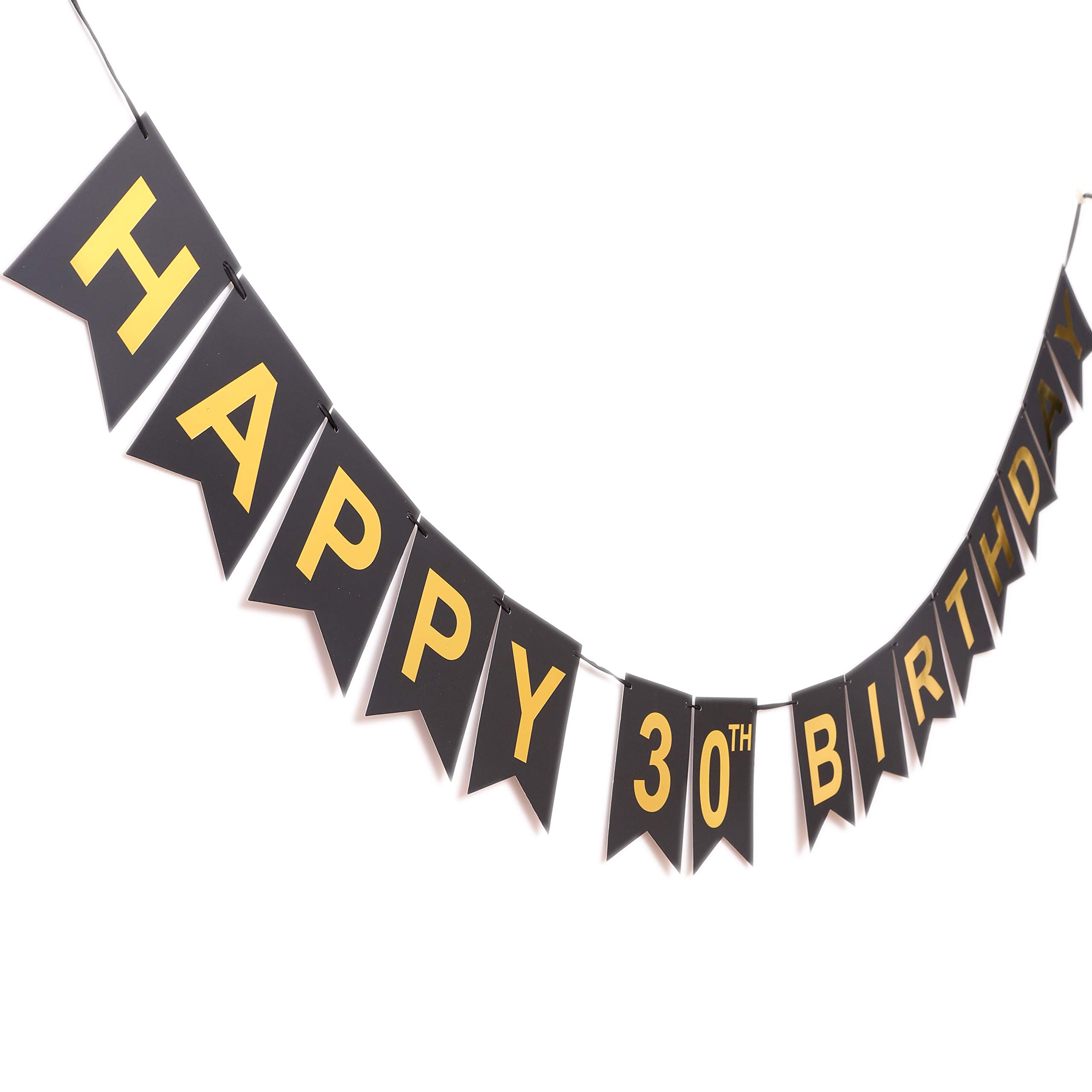 WAOUH Happy 30th Birthday Banner – Black Glitter Banner For 30th Birthday Decorations, Cake Smash Photo Prop