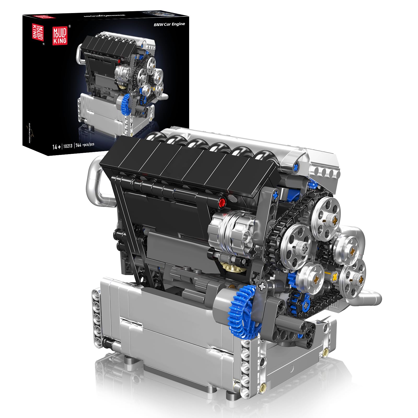 Mould King 10213 Auto Motor Klemmbausteine Bausatz Kit, Bauen Sie Ihr eigenes STEM-Motormodell-Spielzeug, Motorblöcke Set für Tennis 14+/Erwachsene Sammlungen Heim- oder Bürodekoration (744+ PCS)