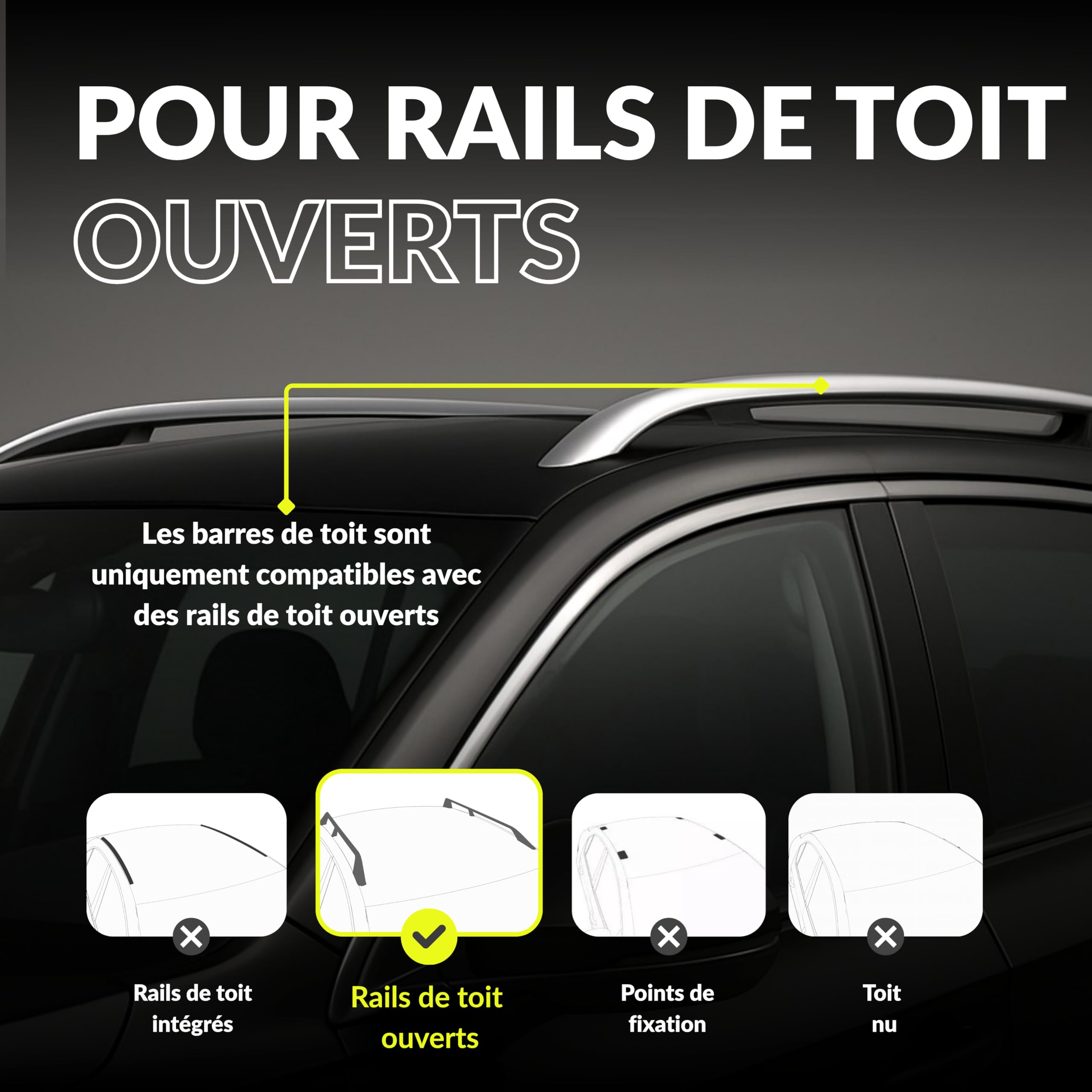 OWEN 5.0 Barres de Toit Transversales | 120 cm | Aluminium Noir | 90 kg | pour Rails Ouverts | Aérodynamique & Sécurisé | Installation Facile | Porte-Bagage Universel
