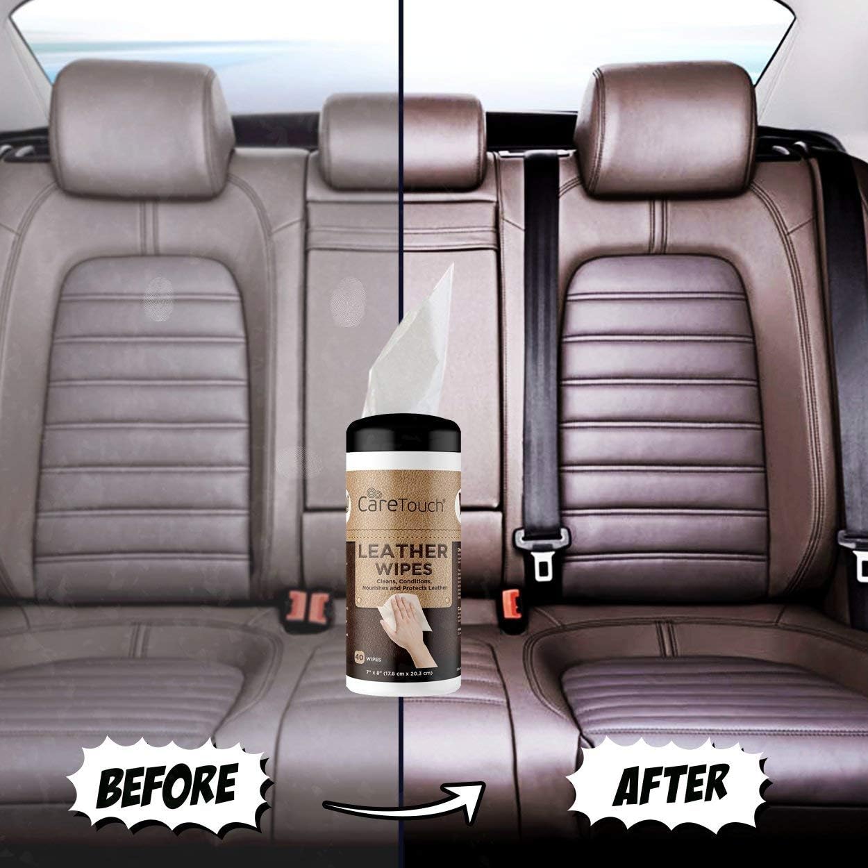 Care Touch Leather Cleaner Wipes for One-Step Cleaning, Conditioning, and Protecting - Pack of 2, 40 Wipes Each for Cars, Shoes and Other Leather Surfaces