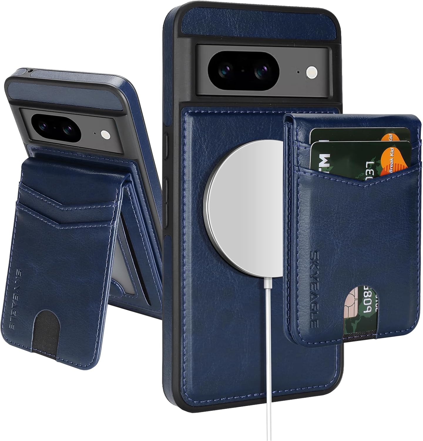 SkyEagle Compatible Magsafe 2 in 1 Detachable Google Pixel 8 Wallet Case with Card Holder Women Men,Magnetic PU Leather RFID Blocking Flip Kickstand Credit Slots,Phone Case for Pixel 8 6.2",Black
