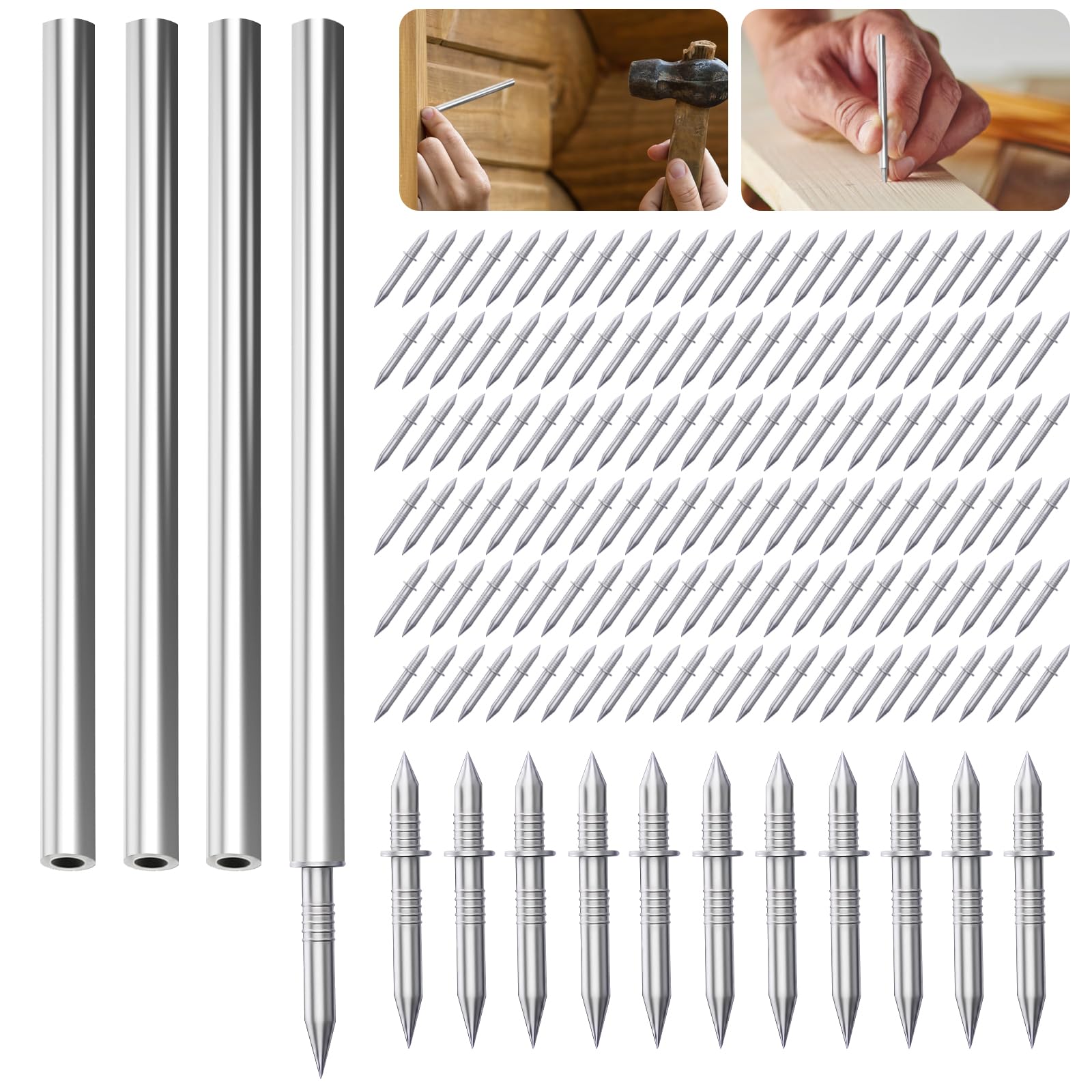 400 Pcs Clou double pointe pour plinthe bois, Clous double pointe, Clous de Plinthe sans trace, Vis sans tete invisibles pour têtes de lit et meubles en bois, avec 4 chevilles