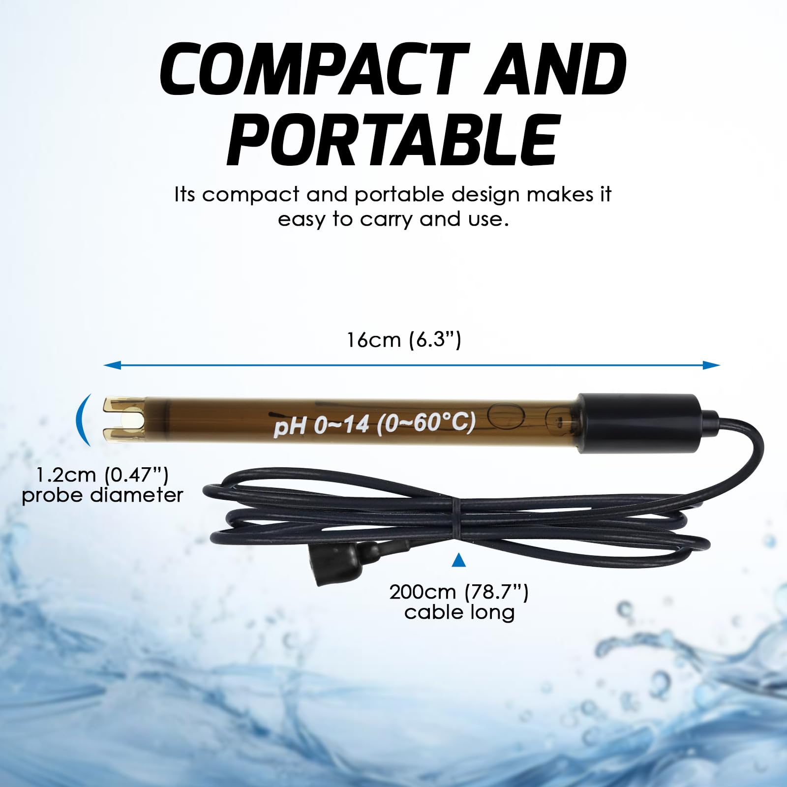 Câble d'électrode pH de remplacement, sonde 0-14pH avec connecteur BNC, 200 cm, pour tester les liquides : océan, eau de mer, pluies acides.