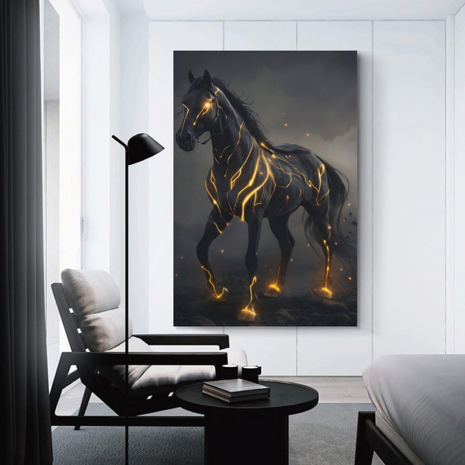 Junmoney Electric Black Stallion Canvas Wall Decor, 20x30inch(50x75cm), for Gallery Wall Decor And Room Displays, Wall Decor Suited to Curated Displays