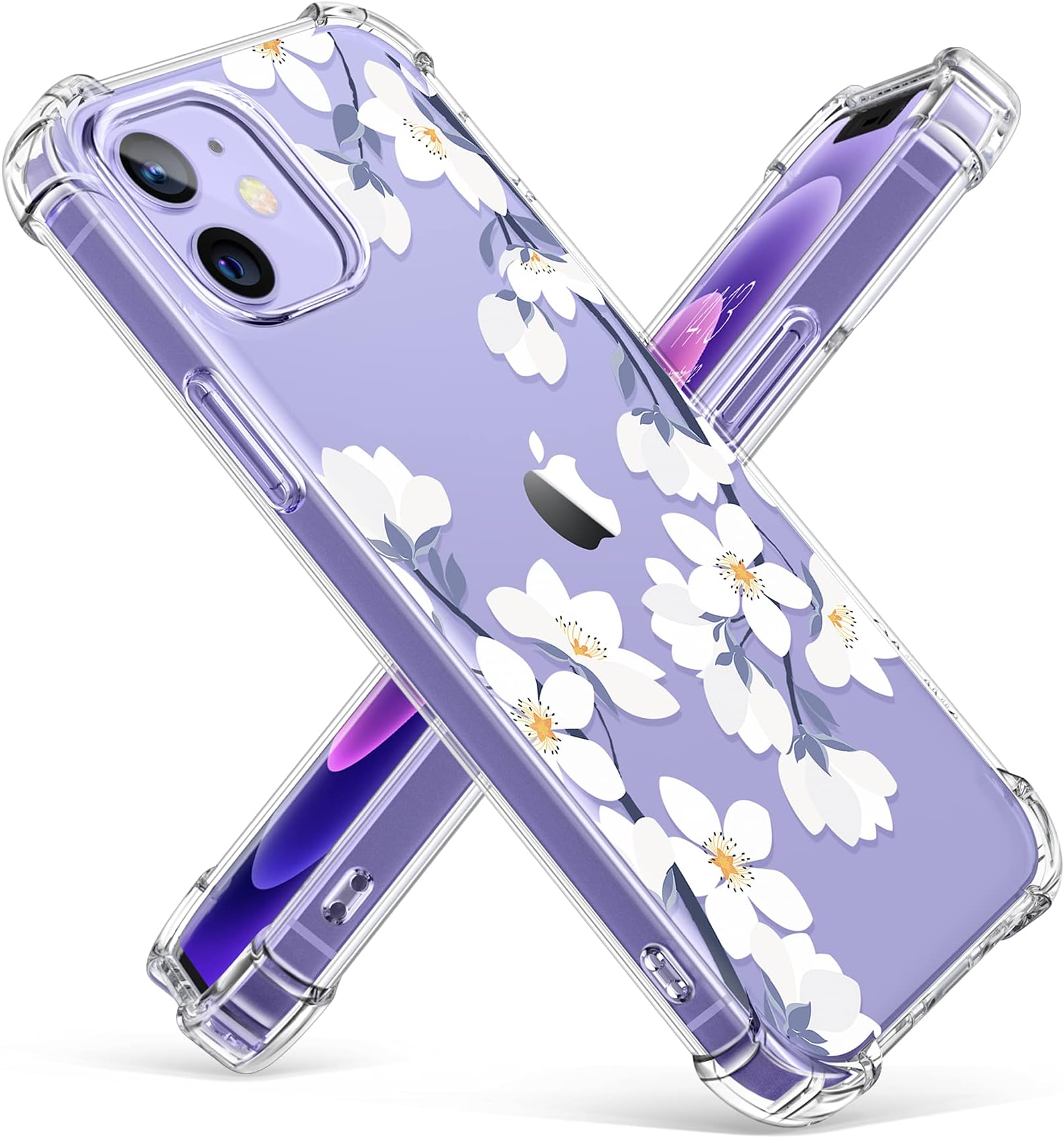 GVIEWIN for iPhone 12 Case and iPhone 12 Pro Case 6.1 Inch 2020, Soft & Flexible TPU Shockproof Cover Women Girls Flower Pattern Phone Case (Windflower/White)