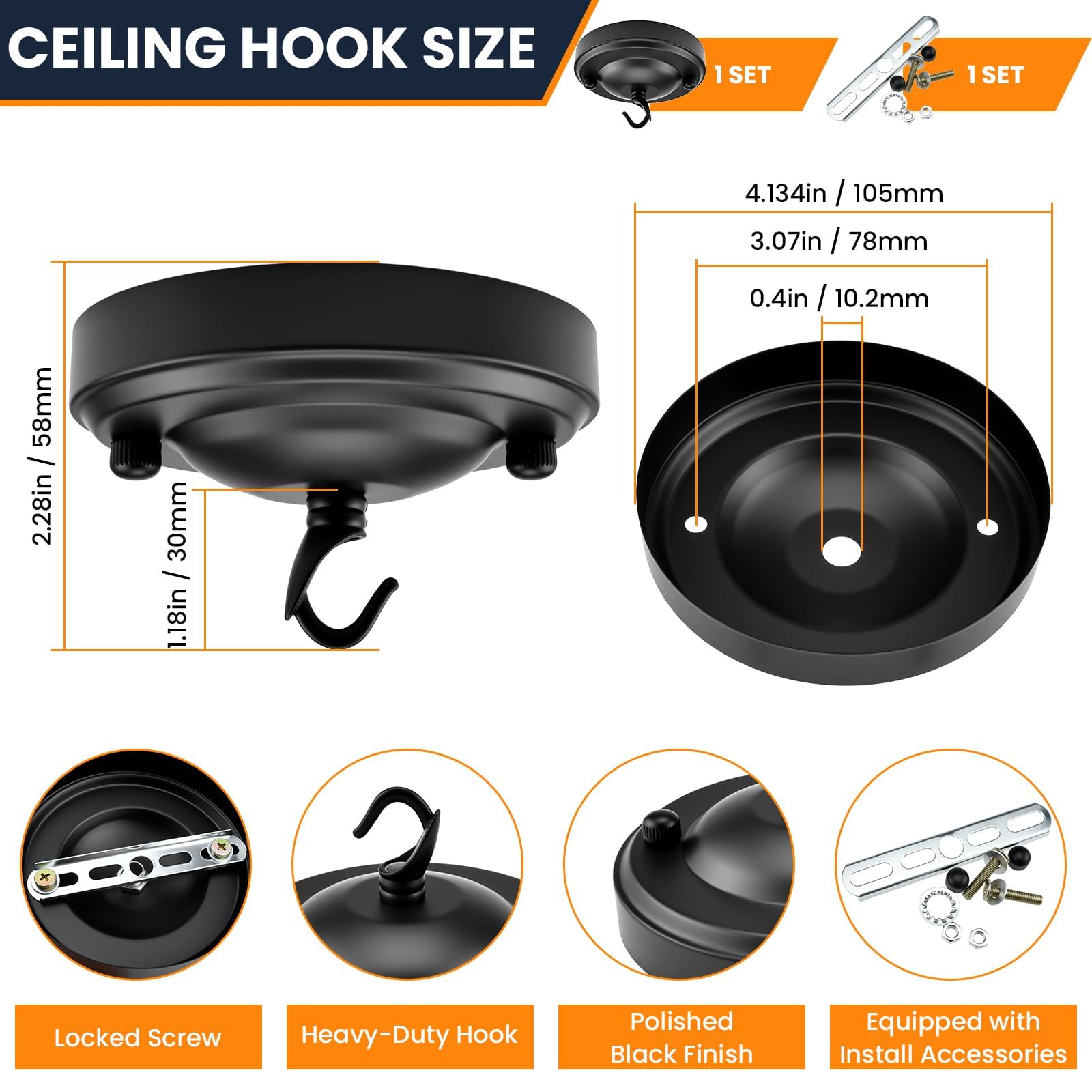 6 Feet Industrial Black Light Fixture Chain Kit with Ceiling Hook — Amazon image 3