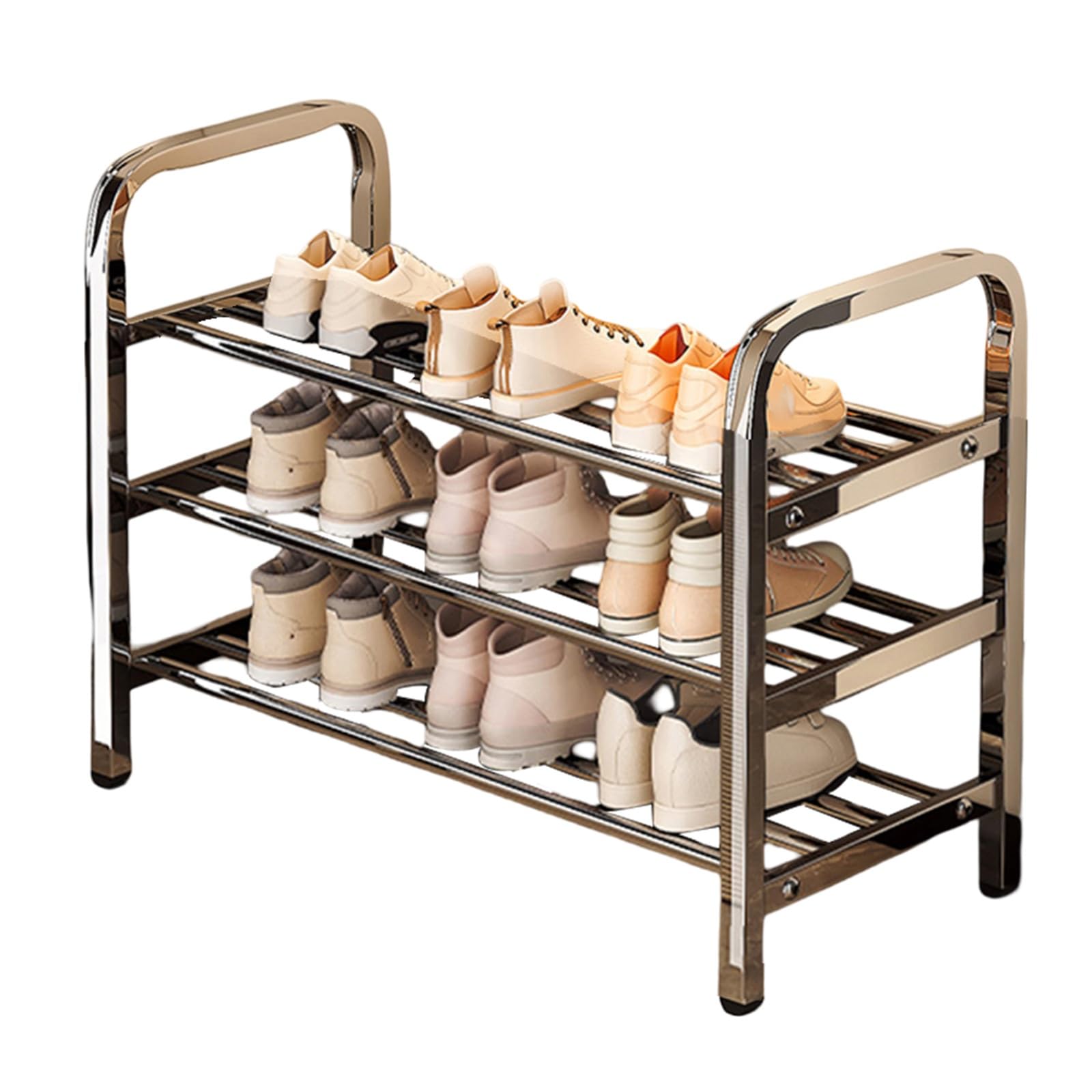 WHGURVH 4Tier Stainless Steel Shoe Rack MultiLayer Shoe Orga for Entryway Closet Stairway or Door SpaceSaving Storage Solution (L75 x W23 x H62.5cm)(L40 x W23 x H47.5cm)