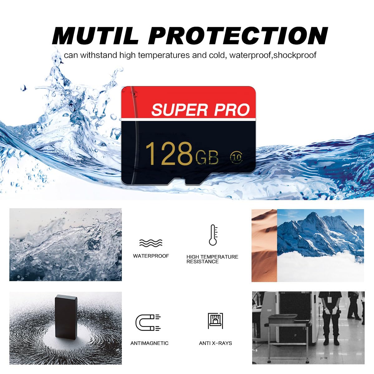 Paquete de 2 tarjetas micro SD de 128 GB clase 10 con adaptador TFCard de alta velocidad para tableta, dron