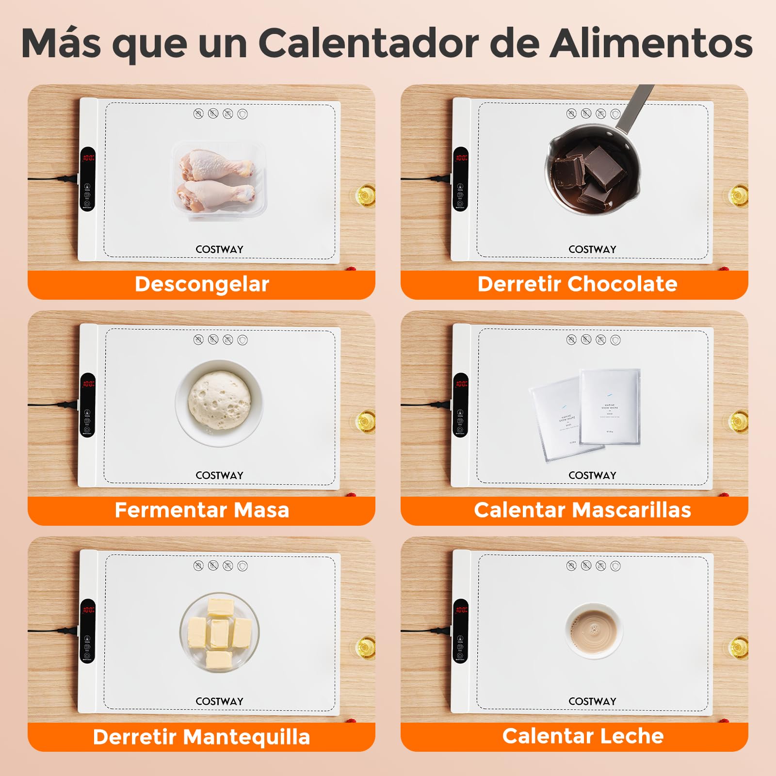COSTWAY Manta Electrica para Calentar Alimentos, Bandeja de Silicona Enrollable y Portátil con Calentamiento Rápido, Calentador de Alimentos con Apagado Automático y Bloqueo para Niños (Blanco)