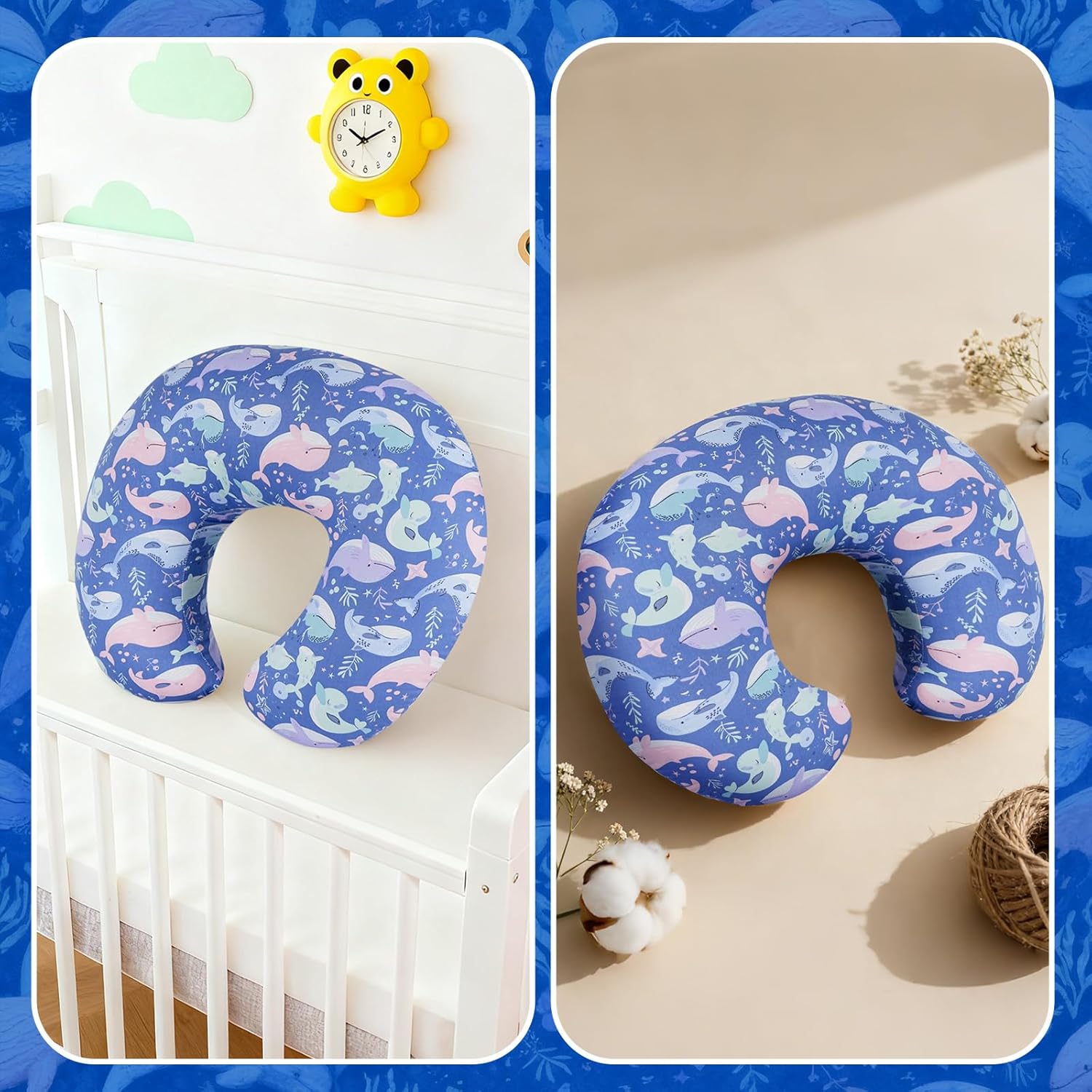 Nursing Pillow Cover, Compatible with Boppy Nursing Pillow Original Size, Breastfeeding Pillow Slipcover for Baby Boys & Girls, Organic Cotton, Machine Washable & Breathable, Blue Whale - Image 5