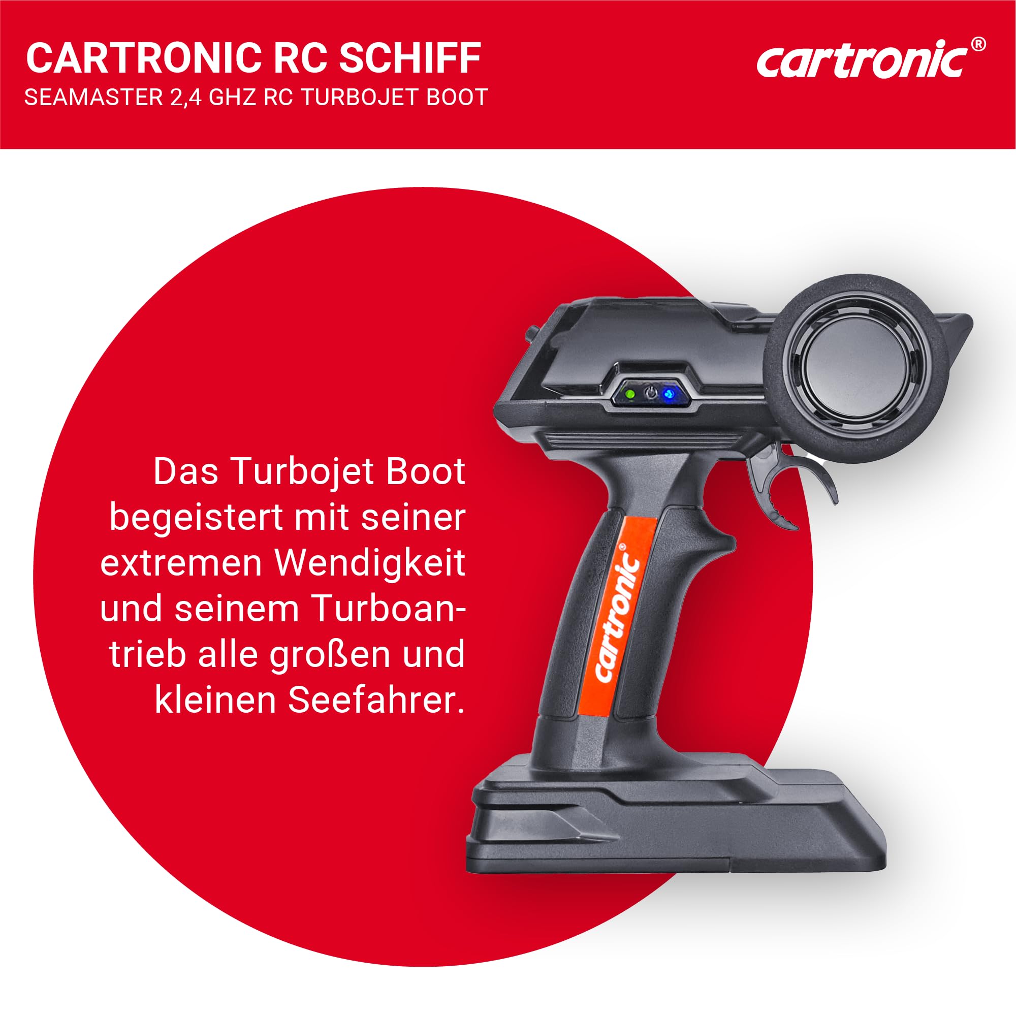 Seamaster 2.4 GHz Turbojet Boot rot, 34,5 x 12,6 x 8,0 cm, Geschwindigkeit 20-25 km/h, ferngesteuertes Schiff mit Licht, bis zu 80 m Reichweite, RC funkgesteuertes Schiff ab 14 Jahre