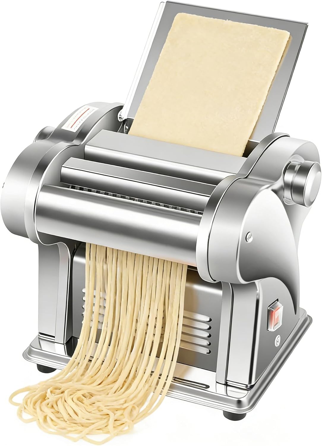 Electric Pasta Maker, 135W Commercial Dough Roller Noodle Making Machine, 6 Thickness Settings for 2mm,4mm Flat and 0.5-3.5mm Thickness, Stainless Steel Automatic Noodle Machine