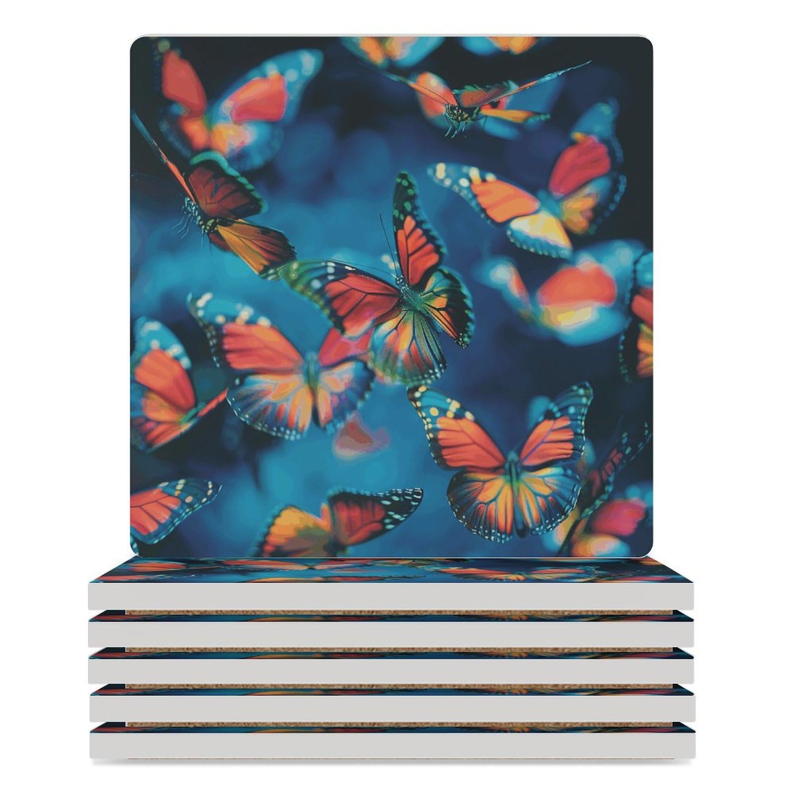 6 posavasos cuadrados de cerámica para bebidas volando en el aire, posavasos impresos para el hogar y el café, regalos de cumpleaños, adecuados para tipos de tazas