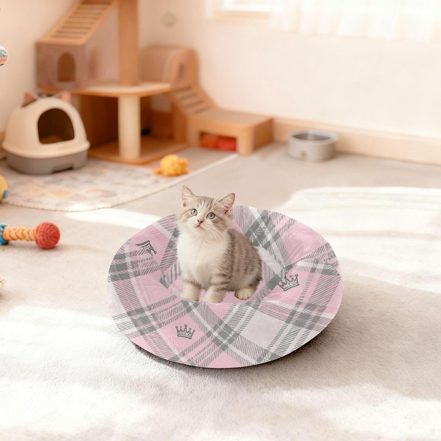 Crown Plaid Pattern Pet Dog Beds Relieve Stress fluffier Pillow Bed for Medium Size Pets Supplies
