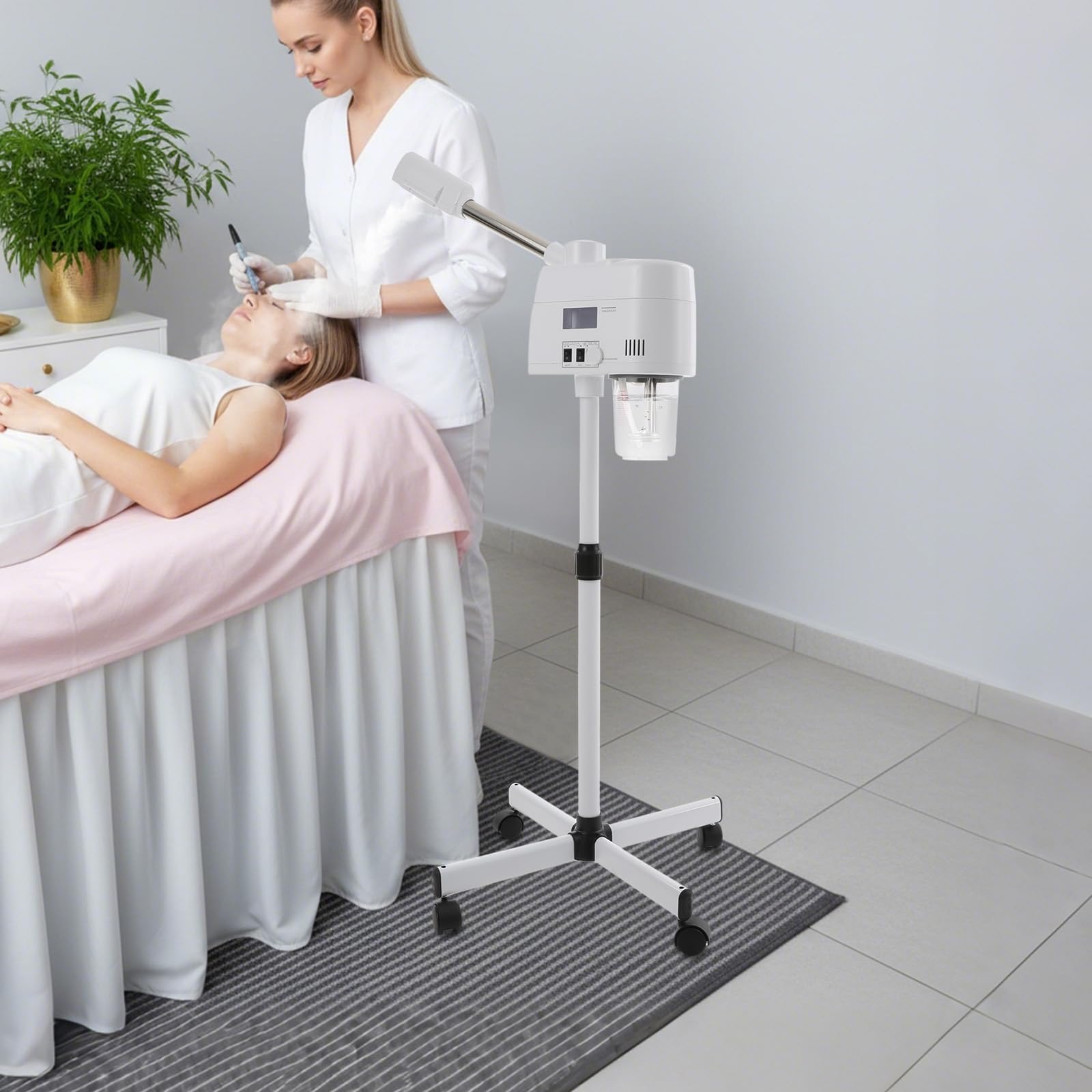 750W Gesichtsdampfer mit Heiß- & Kaltfunktion mit Kreuzförmiger Beinrahmen - 750ml Wassertank, 360° schwenkbar | Professionelle Hautpflege für Zuhause & Salon, Weiß