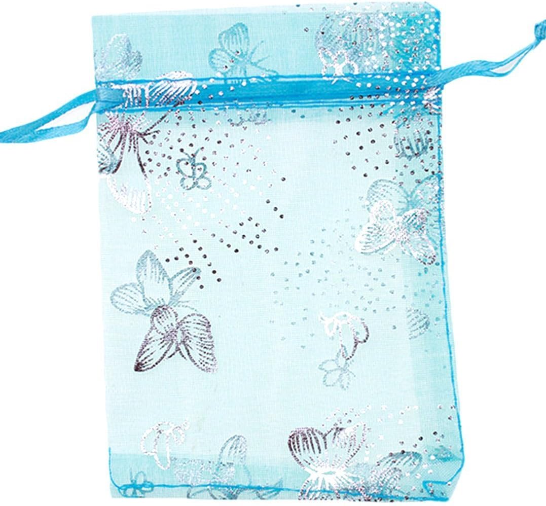 Wholesale 100PCS Organza Bag Butterfly Design Wedding Pouches Jewelry Packaging Bags (Light Blue, 5x7 (13x18cm)) image 3