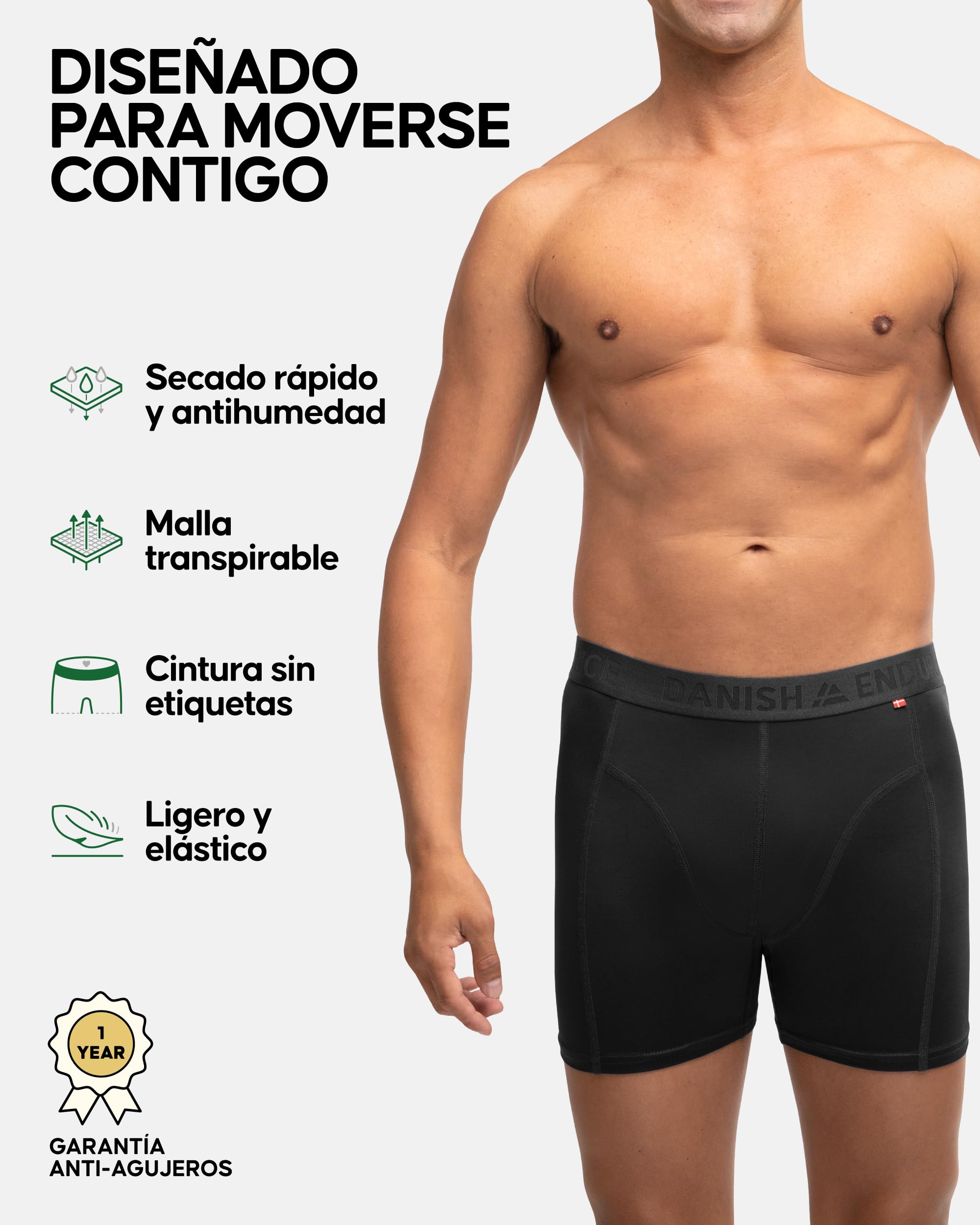 DANISH ENDURANCE Calzoncillos Hombre Boxer Deportivos, Ajustados y Transpirables, Ropa Interior Deportiva Hombre, Pack de 6