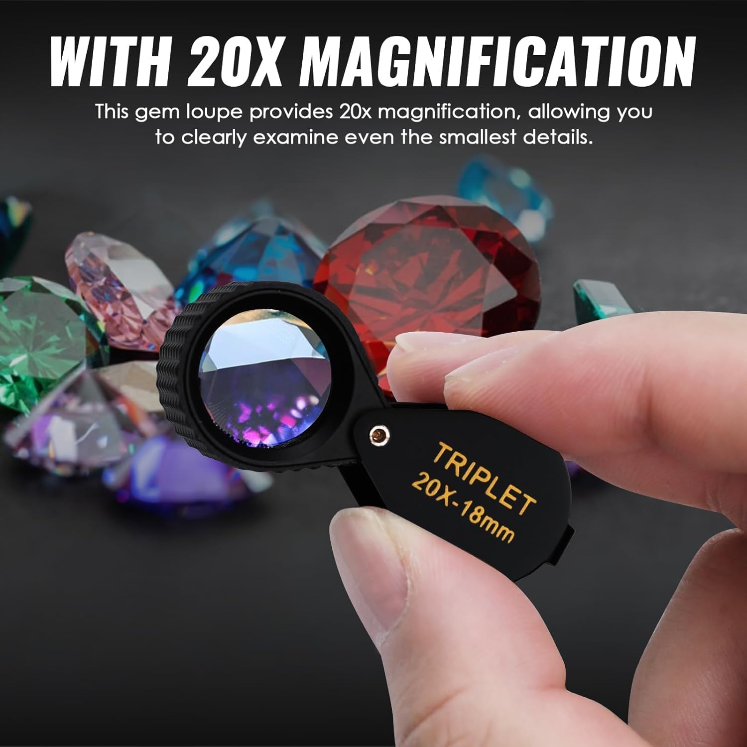 20X Jewelers Loupe Magnifier, Pocket Foldable Jewelry Magnifier 18mm Optical Glass Lens, Metal Construction, Battery-Free for Jewelry Coins Gems Stamps Watches Hobbies, etc