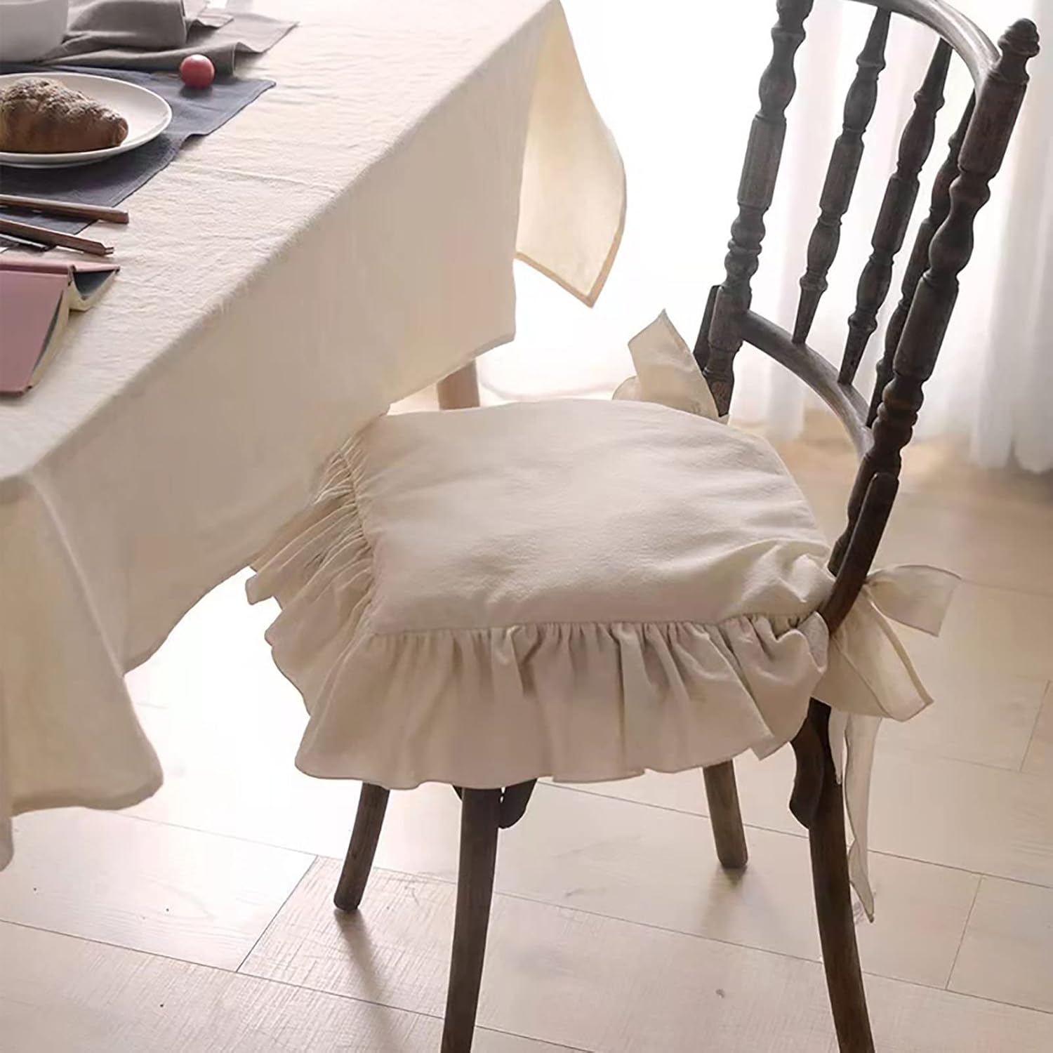 100 Cotton Ruffled Chair Cushions for Dining,with Ties