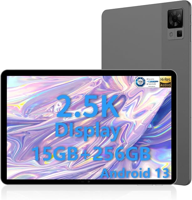 DOOGEE T30 Pro 11 Inch Tablet 2.5K, 15GB+ROM 256GB (TF 2TB), 20MP/8MP Camera, Android 13 Tablet, 4G-LTE, 2.4GHz&5GHz Wi-Fi Tablet, Face unlocking & Bluetooth 5.2, 8580mAh 33W Fast charging, Grey