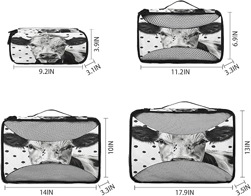 Miniatura 2 de Dots Cow Packing Cubes 4 Pack Travel Packing Bags Set Lightweight Mesh Travel Luggage Organizer Clothes Carry on Suitcase Bags for Accessories